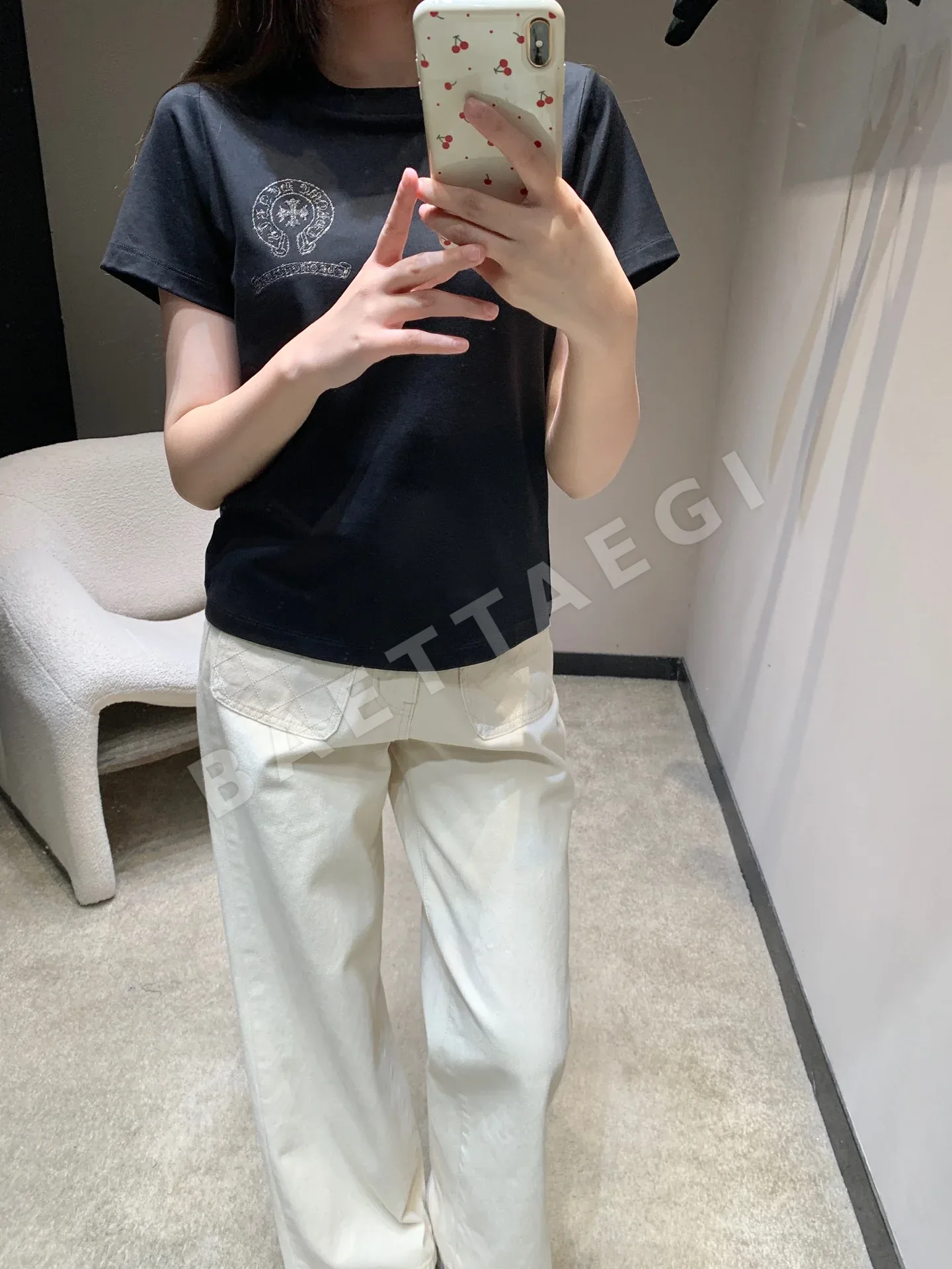 크롬하츠 크루넥 자수 반팔 티셔츠 여성용 상세 이미지 2