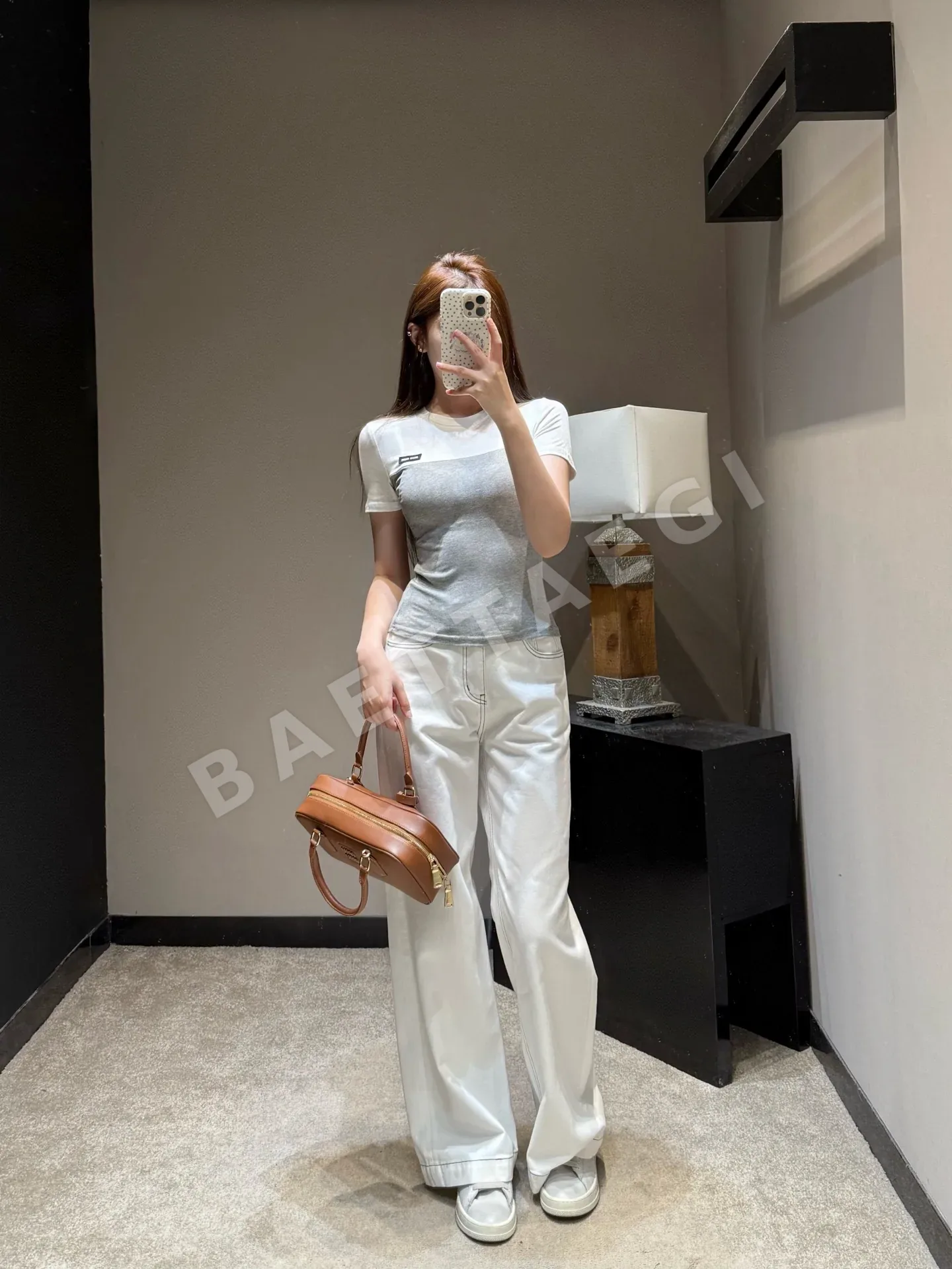 미우미우 컬러 블록 코튼 반팔 티셔츠 상세 이미지 6