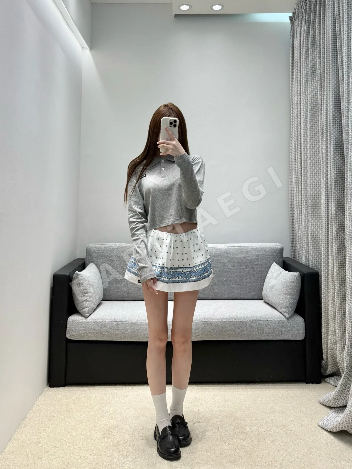 미우미우 크롭 반팔 릴렉스 폴로 탑 상세 이미지 4