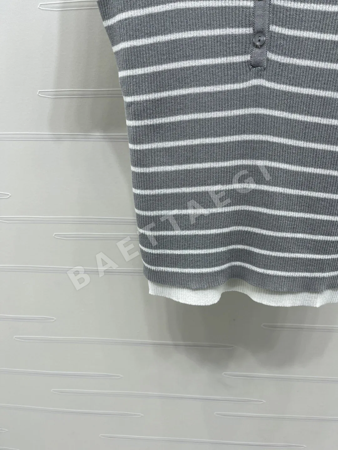 폴로 카라 블록 스트라이프 반팔 니트 탑 상세 이미지 5