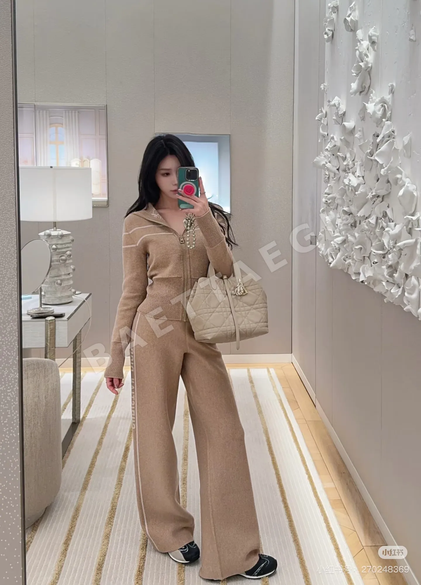 디올 모노그램 레터 후드 리버서블 울 코트 세트 상세 이미지 6