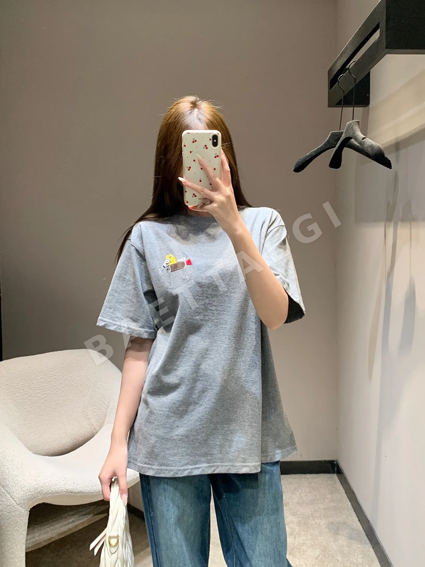 디올 포니 자수 그레이 크루넥 반팔 티셔츠 상세 이미지 7