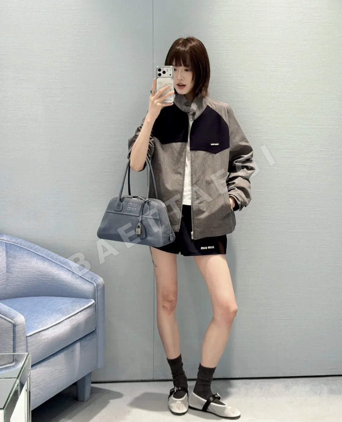 미우미우 체크 패치워크 울 자켓 상세 이미지 5