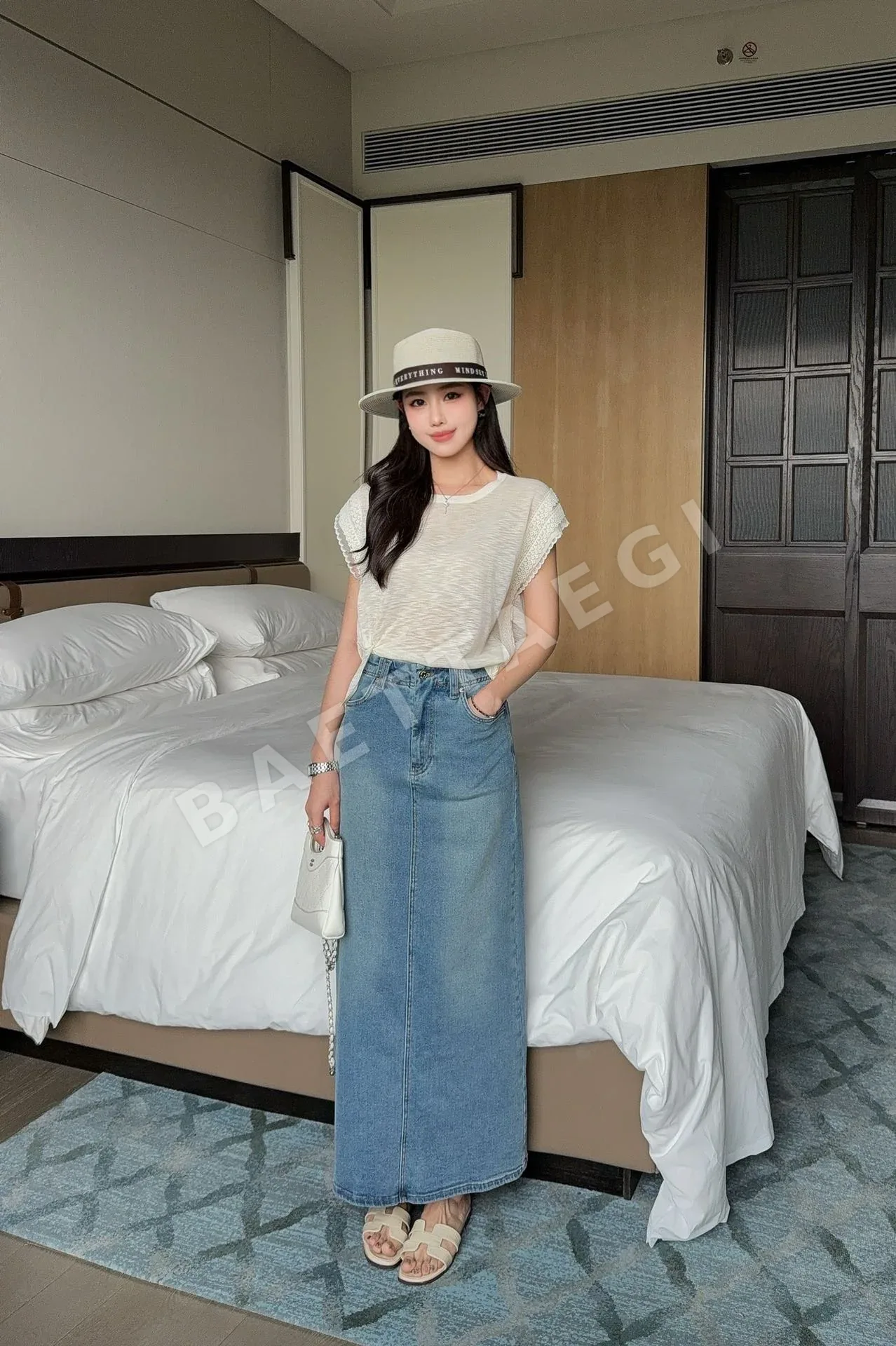 디올 나비 자수 여성 데님 맥시 스커트 96373