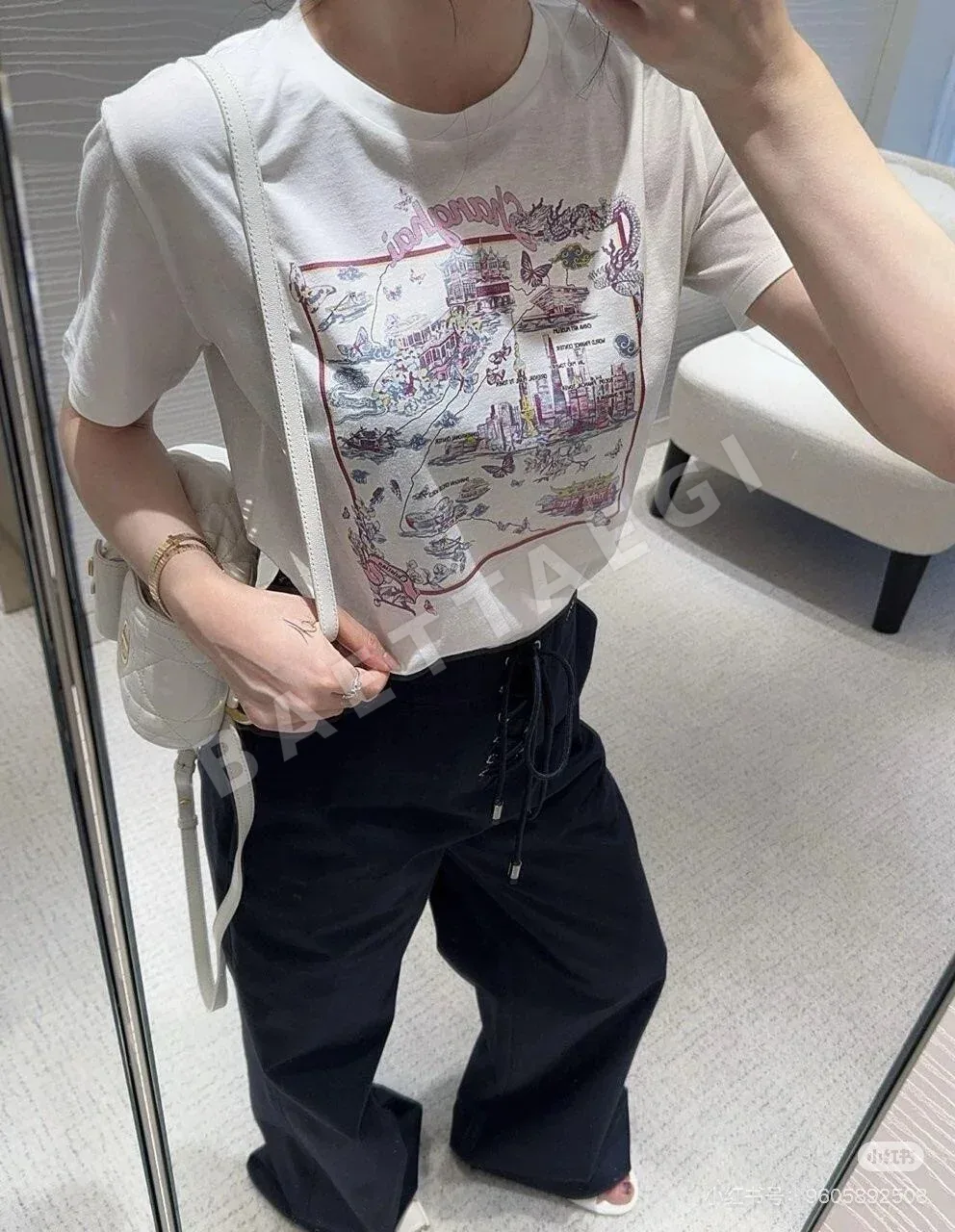 디올 상하이 밴드 석양 프린트 린넨 반팔 티셔츠 상세 이미지 8