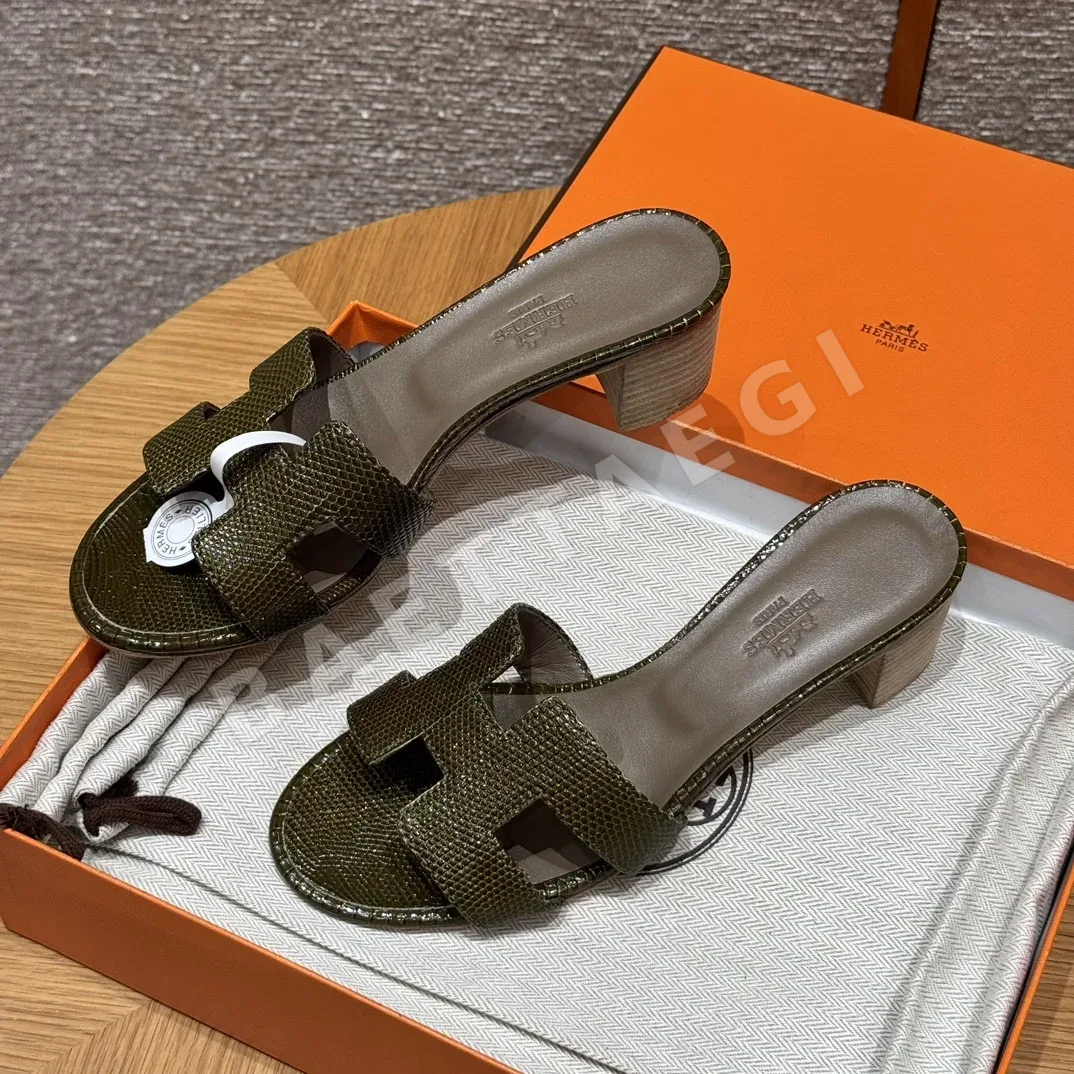 에르메스 오아시스 샌들 올리브그린 도마뱀가죽 하이힐 상세 이미지 3