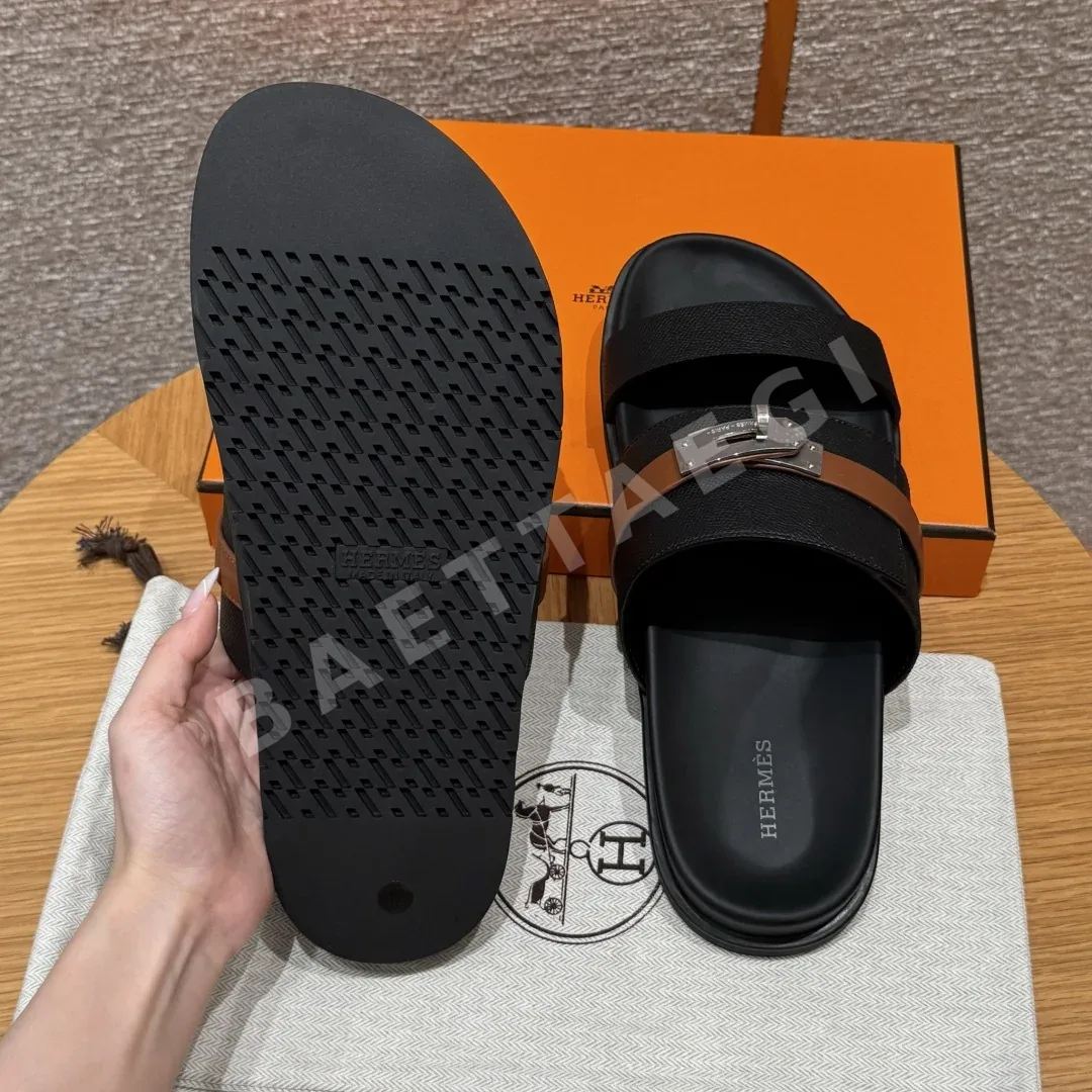 에르메스 잭슨 샌들 블랙 카프스킨 실버 하드웨어 상세 이미지 7