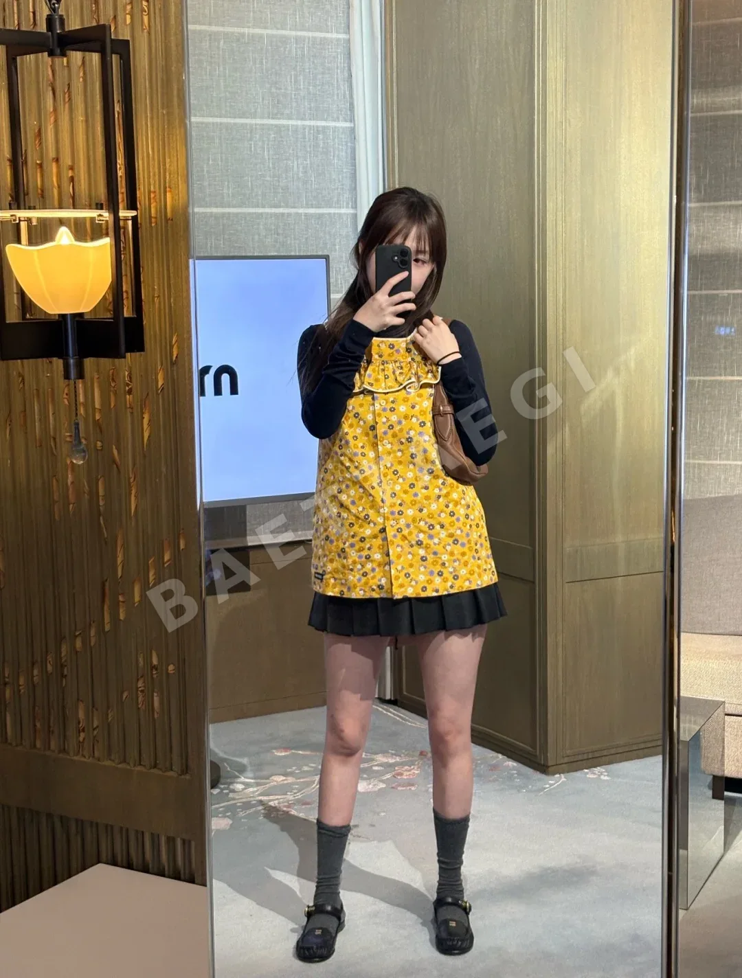 미우미우 옐로우 플라워 프릴 페이크 투피스 원피스 상세 이미지 7