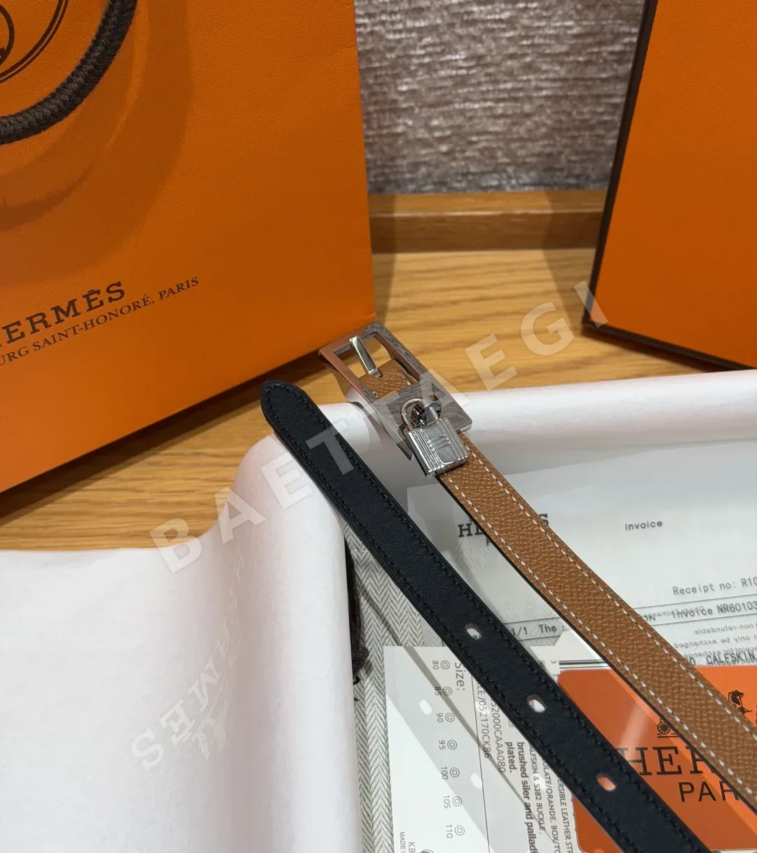 에르메스 H브랜드 금장 자물쇠 양면 가죽 벨트 상세 이미지 7