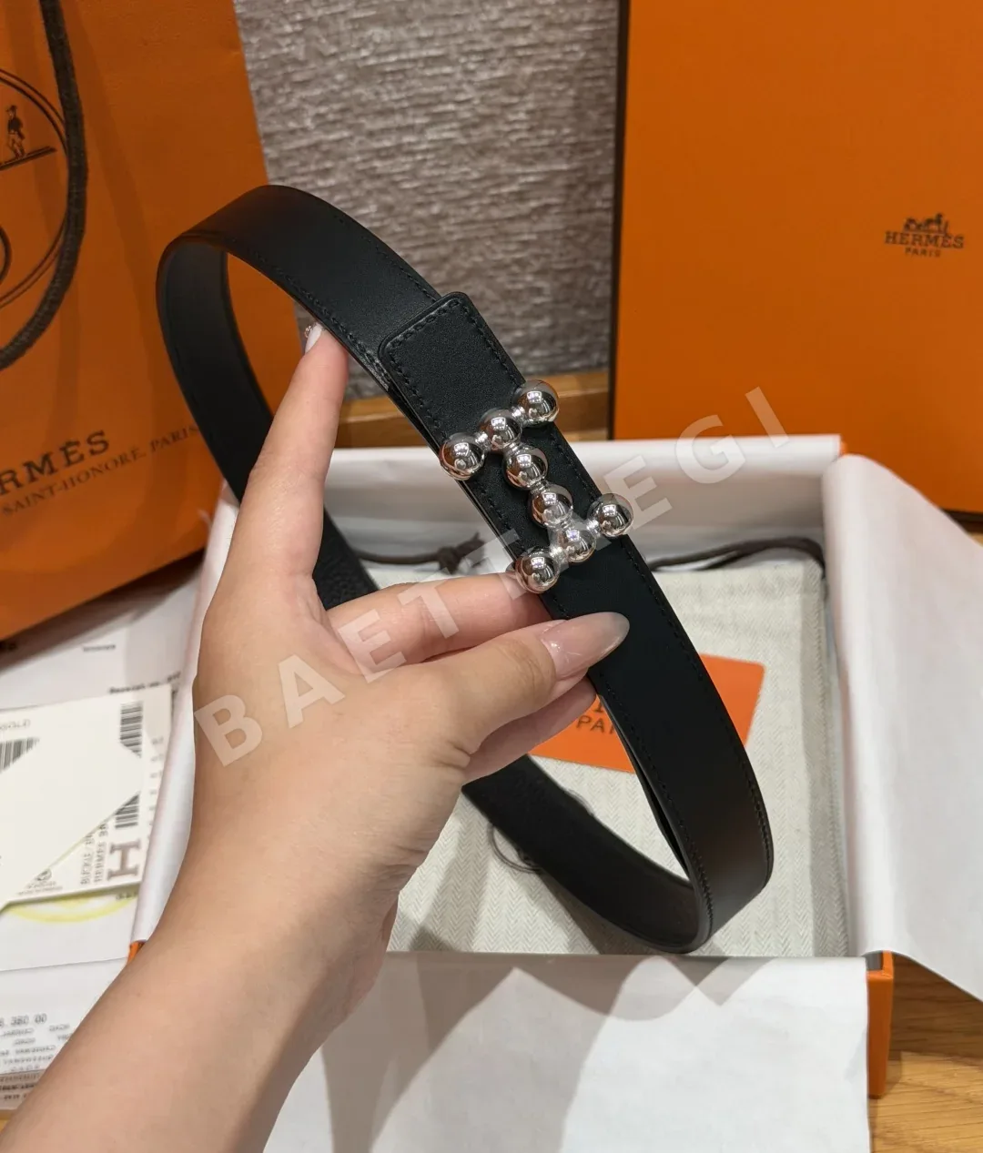 에르메스 H 버클 진주 장식 리버시블 가죽 벨트 상세 이미지 5