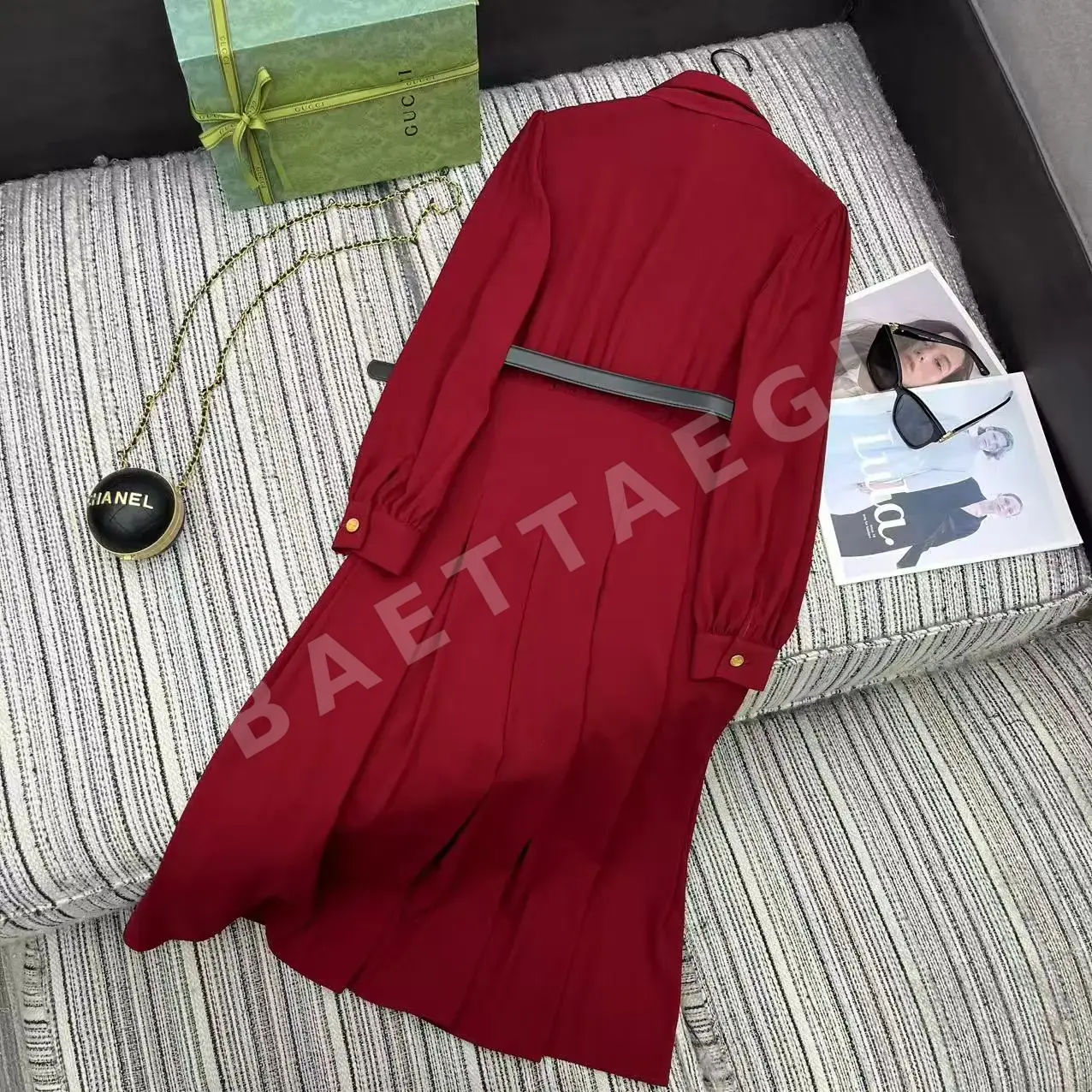 구찌 카라 퍼프소매 허리 주름 원피스 상세 이미지 8