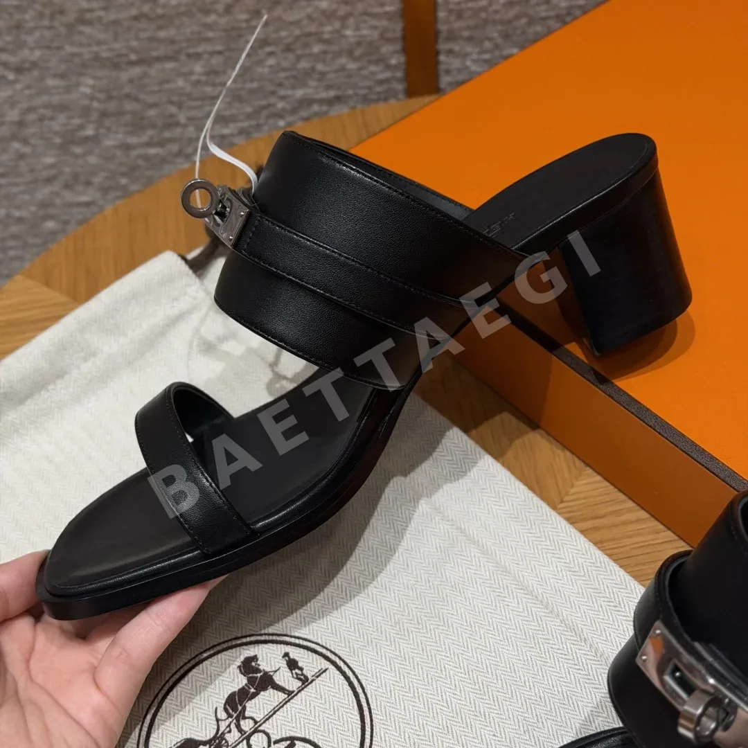 에르메스 샌들 블랙 카프스킨 닛논 스트랩 상세 이미지 6