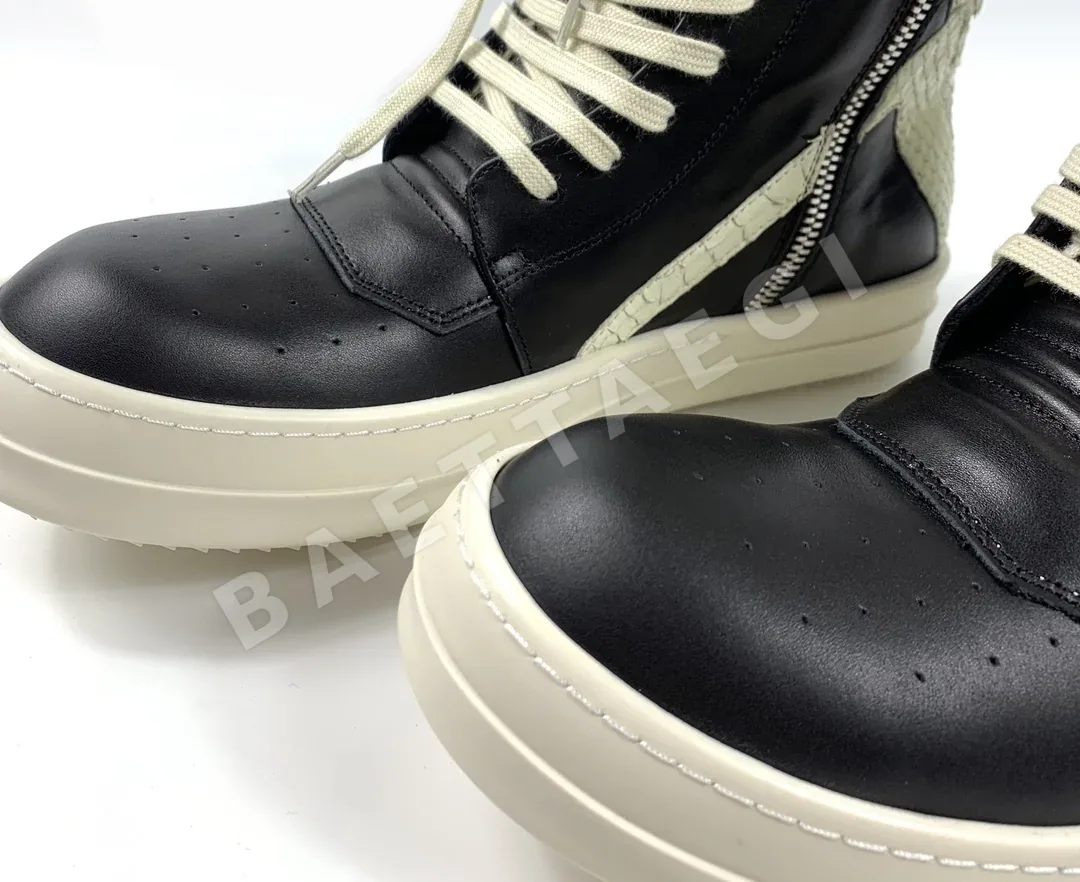릭오웬스 블랙 화이트 스웨이드 파이톤 가죽 하이탑 신발 상세 이미지 2