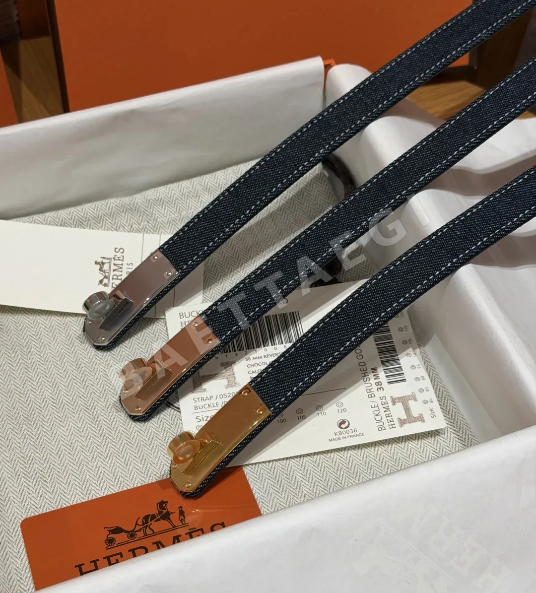 에르메스 캔버스 카프스킨 켈리 버클 벨트 상세 이미지 3
