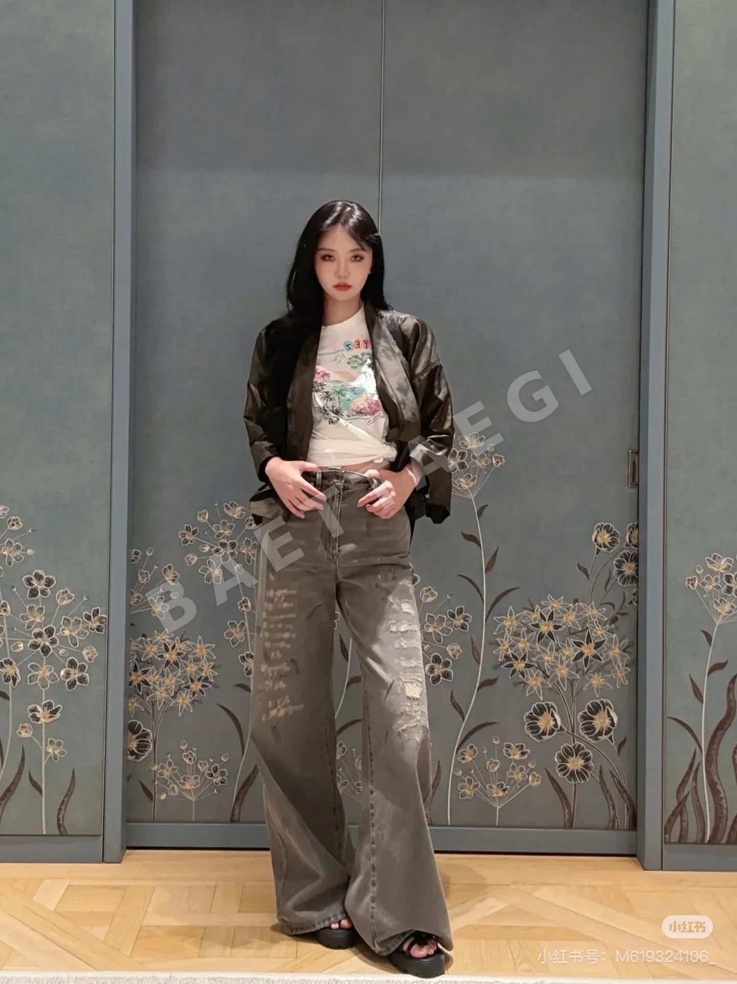 디올 데미지 와이드 레그 면 데님 바지 상세 이미지 8