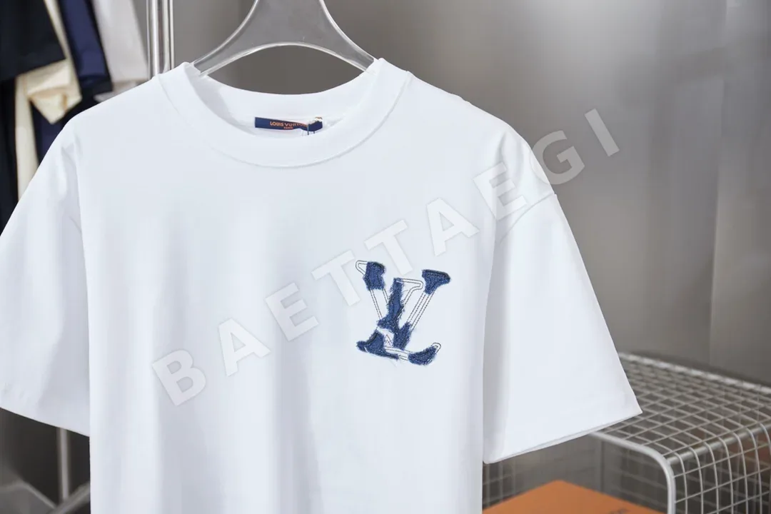 루이비통 데님 패치워크 자수 반팔 티셔츠 상세 이미지 3