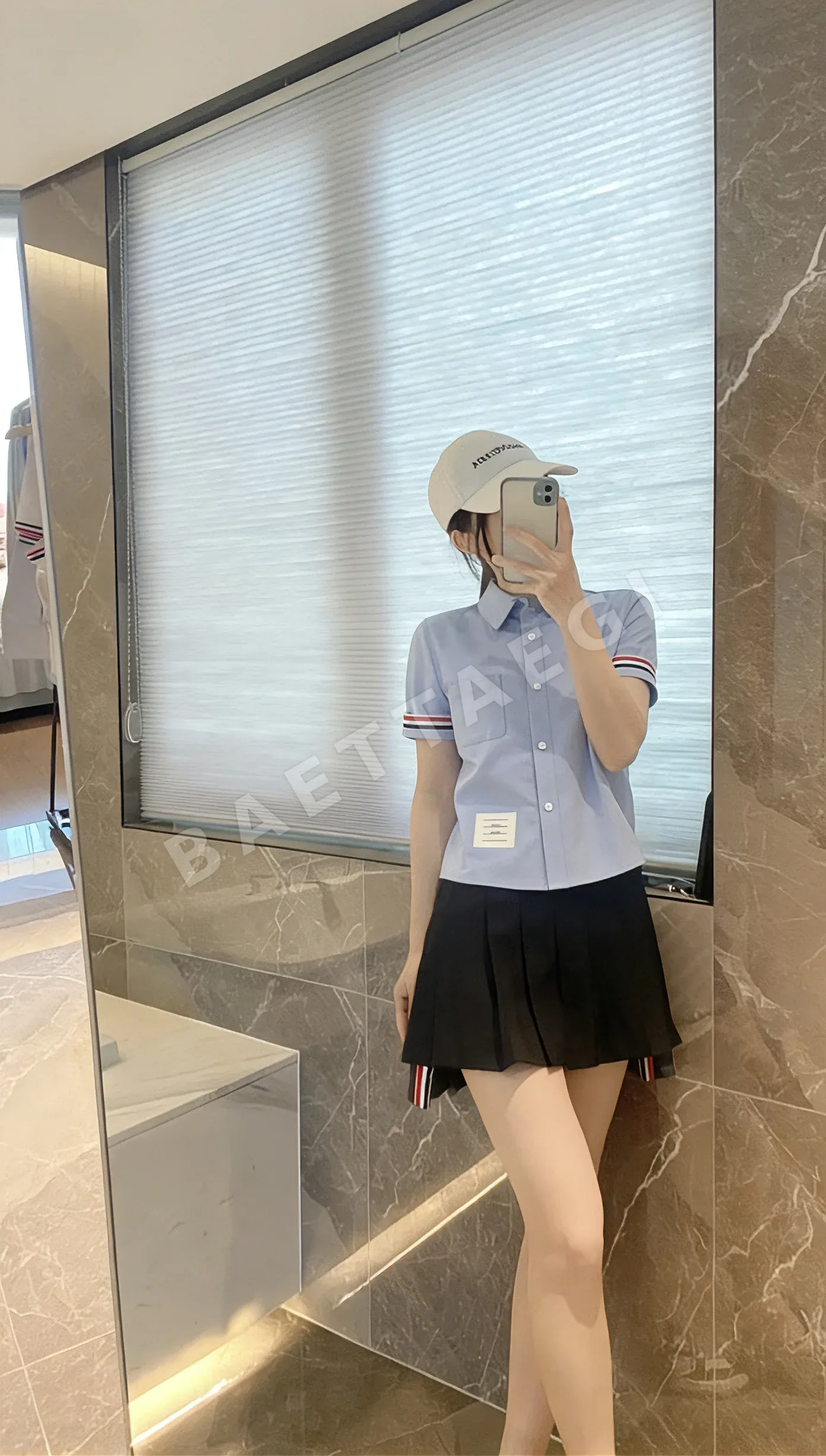 톰브라운 여성 면 옥스포드 반팔 셔츠 53194