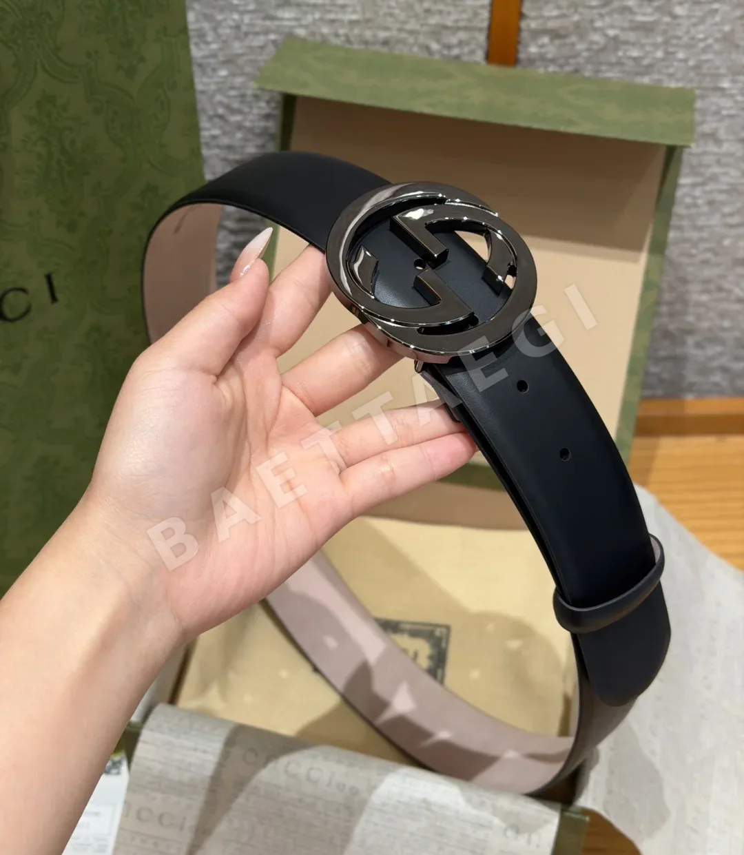 구찌 인터로킹 더블 G 가죽 벨트 40mm 상세 이미지 4