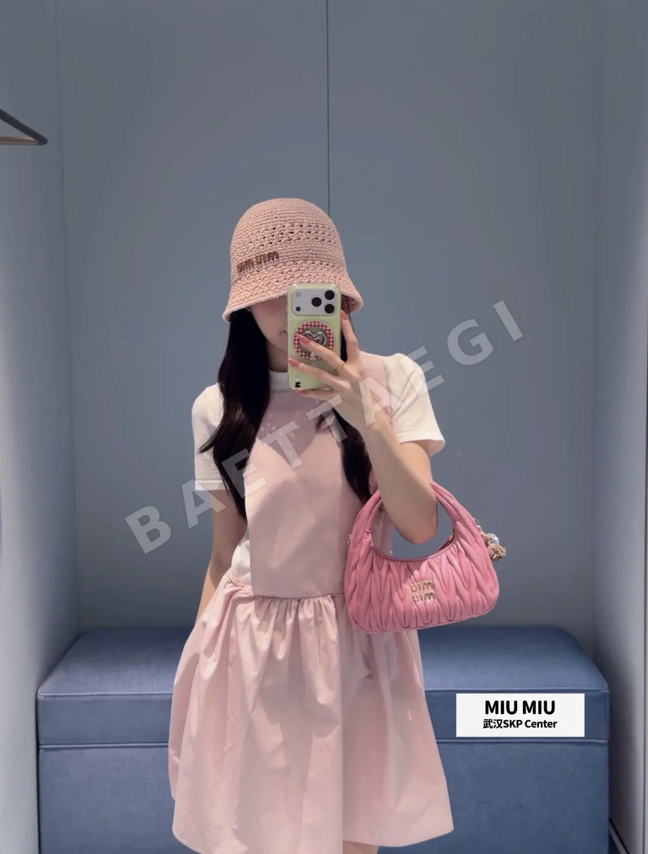 미우미우 핑크 플라워 A라인 원피스 상세 이미지 8