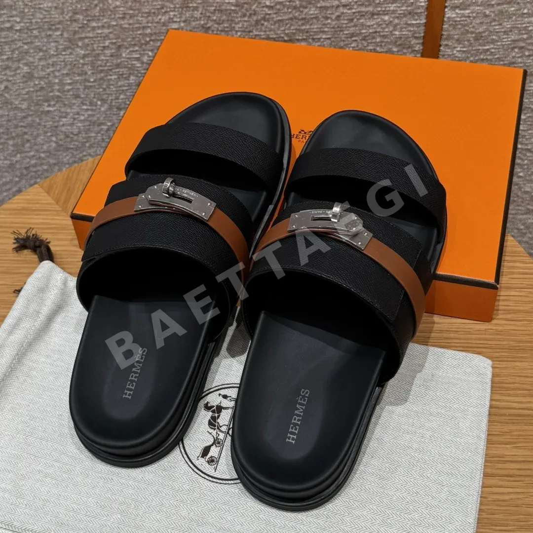 에르메스 잭슨 샌들 블랙 카프스킨 실버 하드웨어 상세 이미지 2