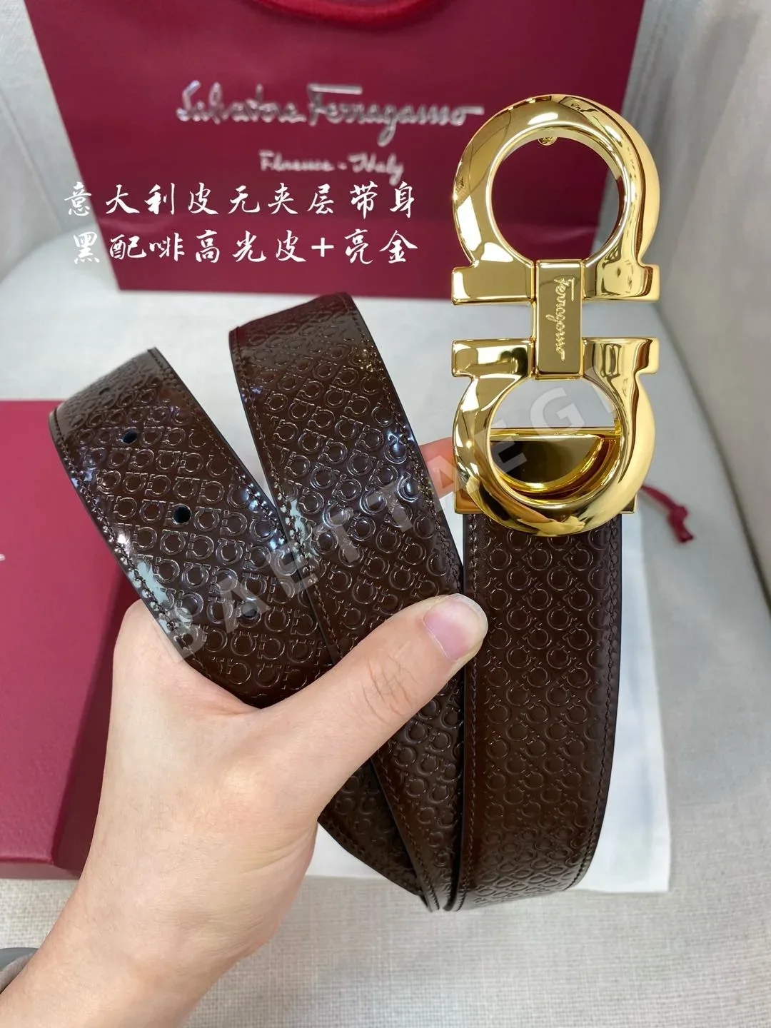 페레가모 천연 가죽 벨트 3.5 CM202500320 상세 이미지 4