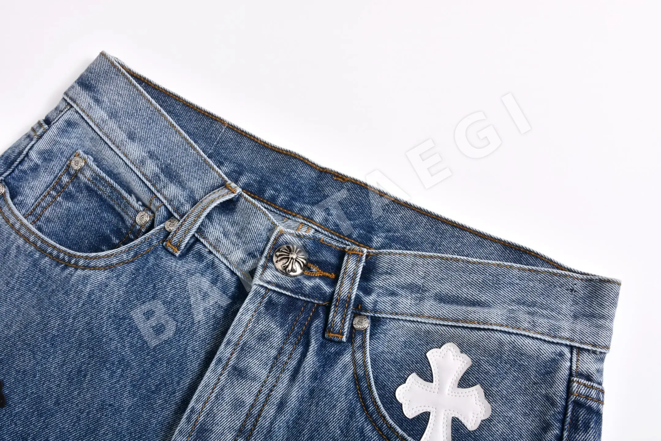 크롬하츠 블랙 앤 화이트 패치워크 가죽 진 남성 바지 P350 상세 이미지 3