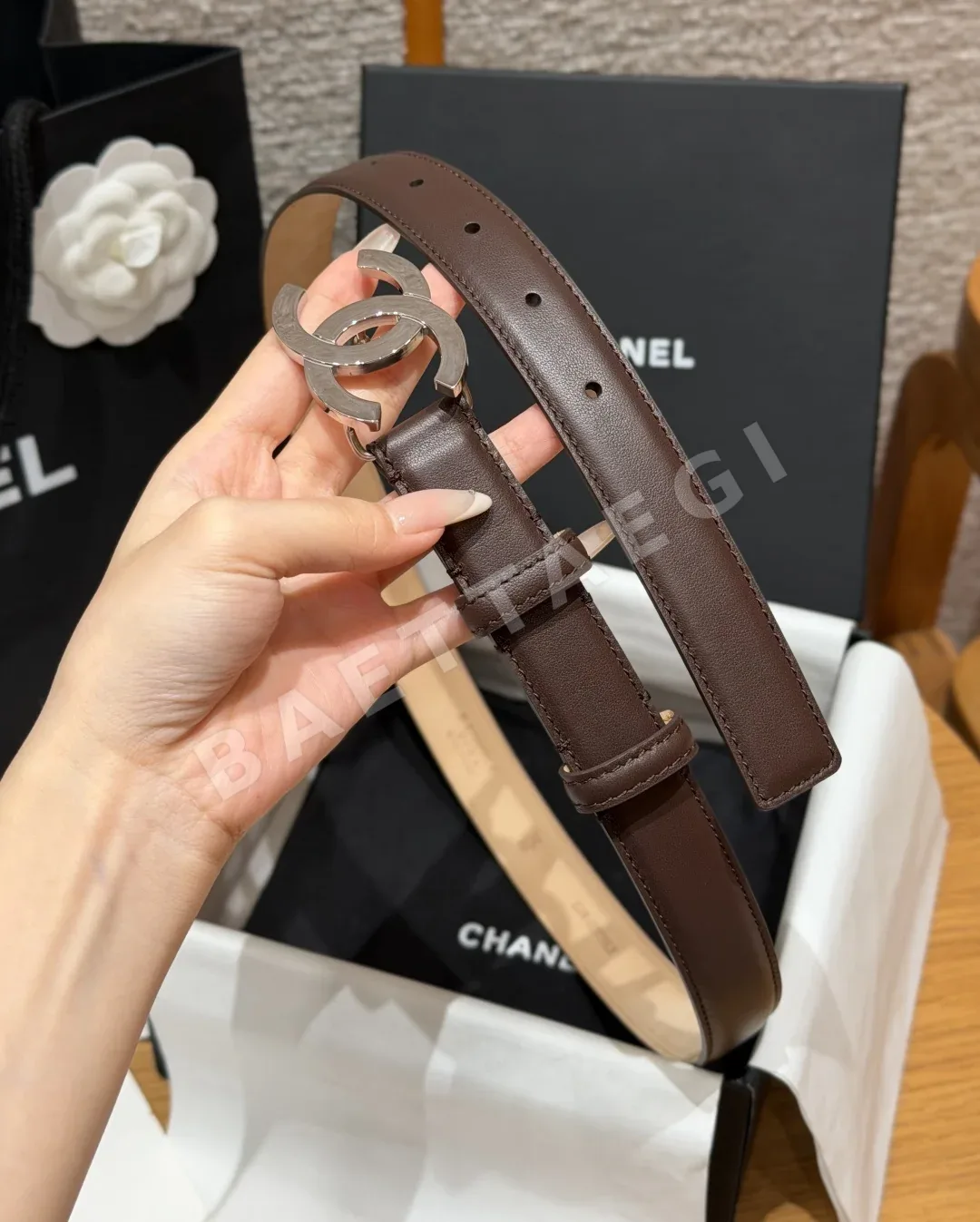 샤넬 더블 C 로고 가죽 벨트 상세 이미지 3