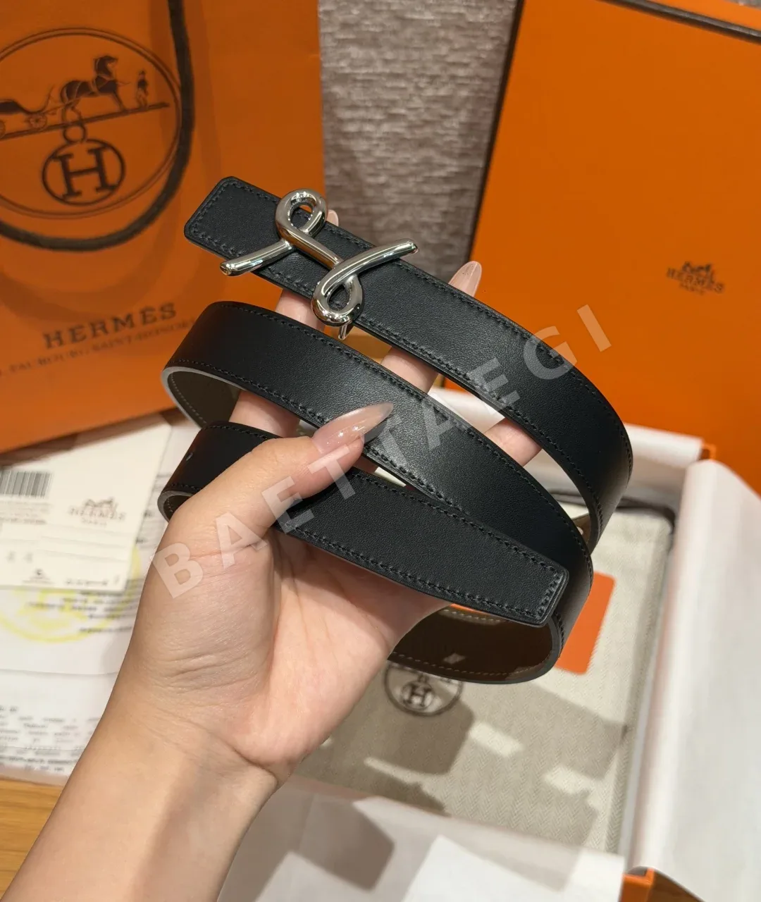 에르메스 크로와지에르 H 버클 양면 가죽 벨트 상세 이미지 4
