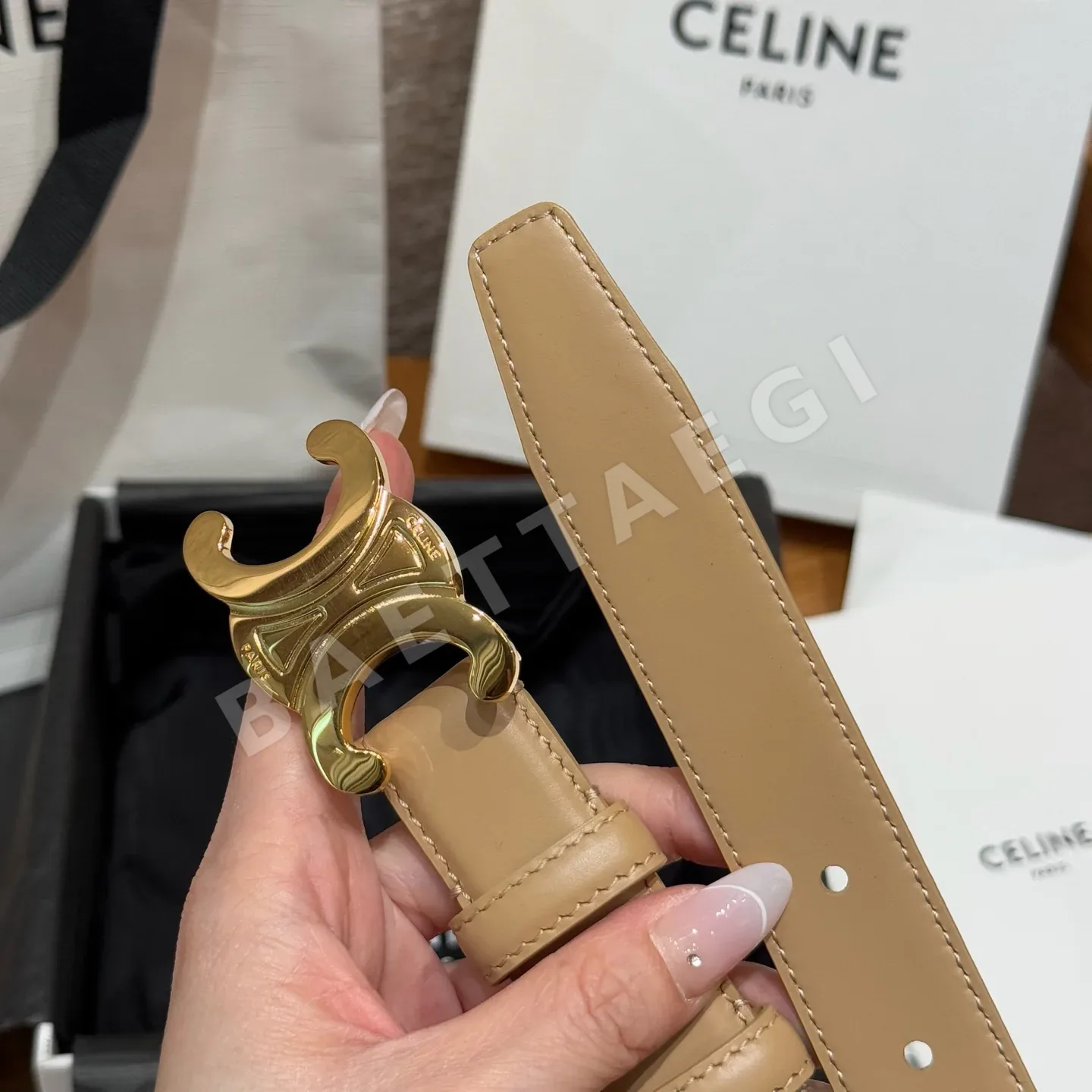 셀린느 개선문 레더 골드 로고 벨트 상세 이미지 5