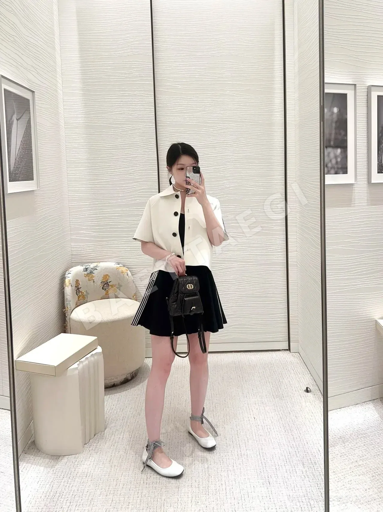 디올 반팔 검정 흰색 로고 웨빙 자켓 상세 이미지 4