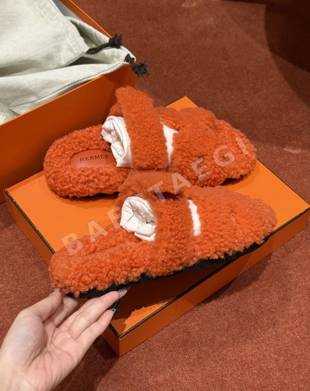 에르메스 시프르 샌들 오렌지 램스킨 상세 이미지 10