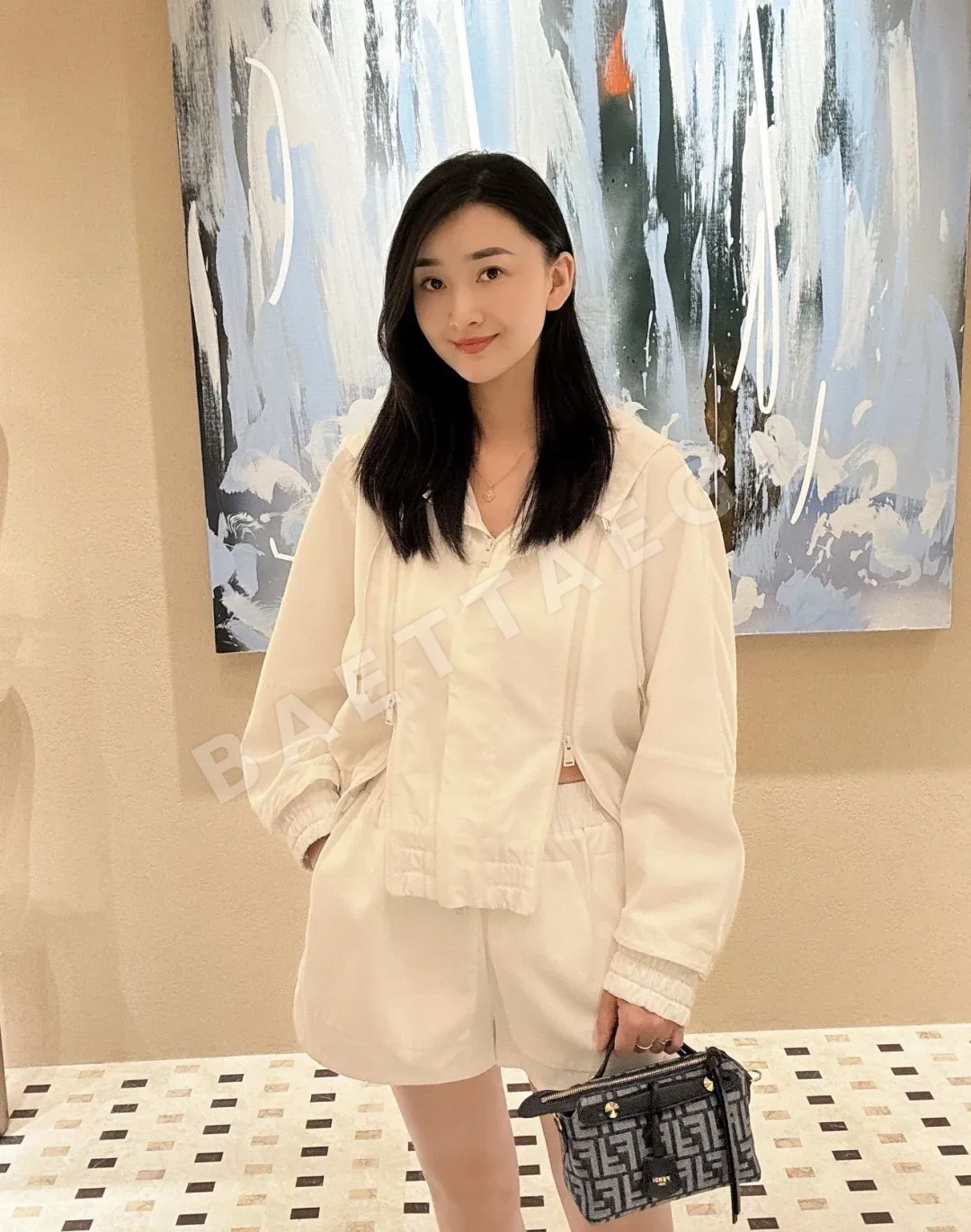 펜디 더블 포켓 자수 고무 허리밴드 여성 실크 나일론 반바지 상세 이미지 9