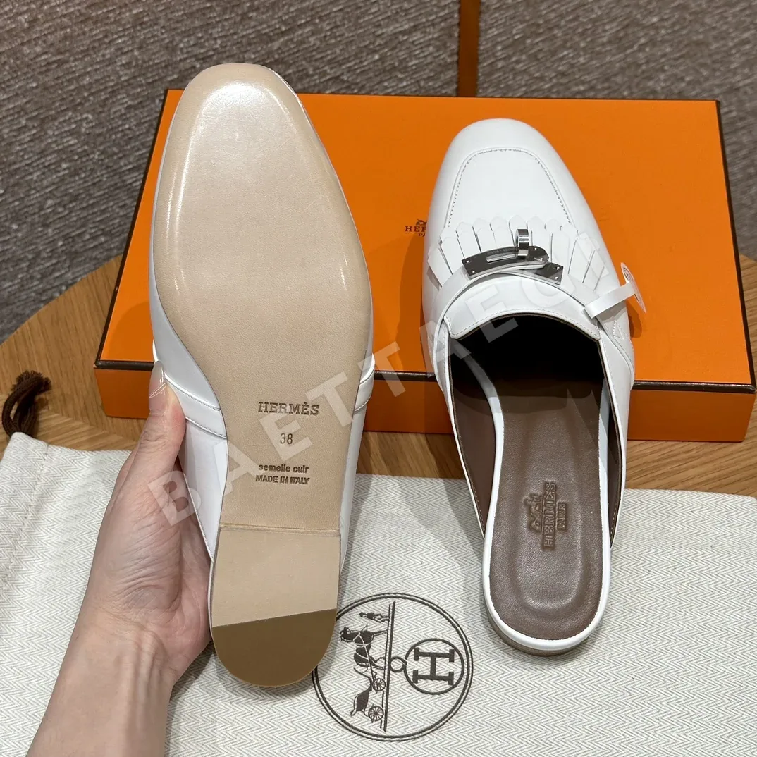 에르메스 샌들 화이트 염소가죽 실버 버클 상세 이미지 5