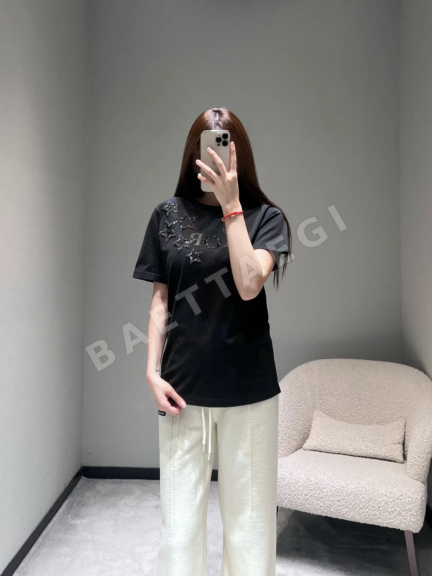 디올 CD 스타 장식 별 반팔 티셔츠