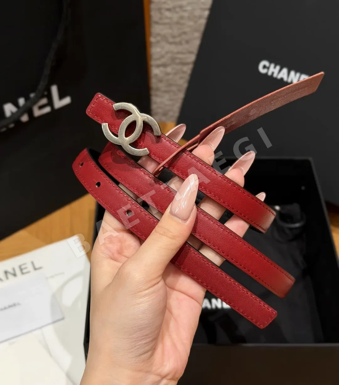 샤넬 더블 C 메탈 장식 리버서블 카프스킨 벨트 상세 이미지 3
