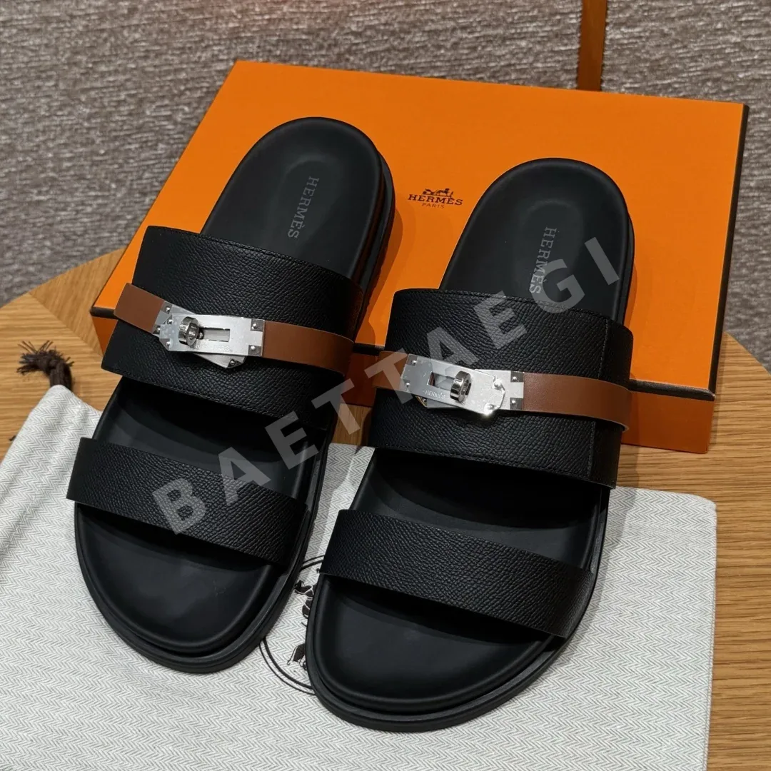 에르메스 잭슨 샌들 블랙 카프스킨 실버 하드웨어 164341