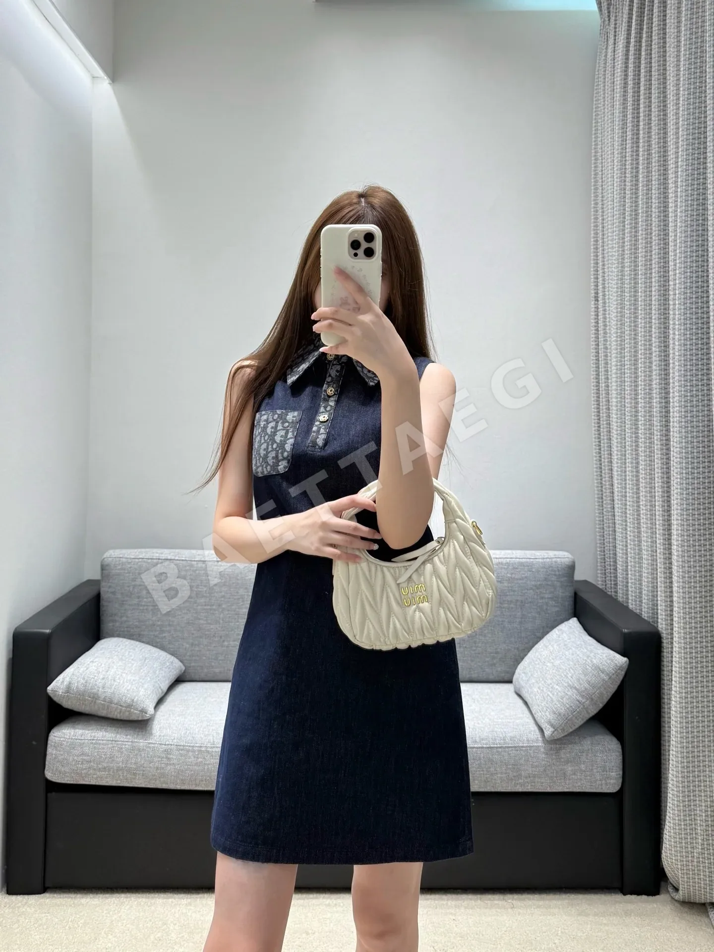 디올 데님 민소매 스트레이트 원피스 상세 이미지 3