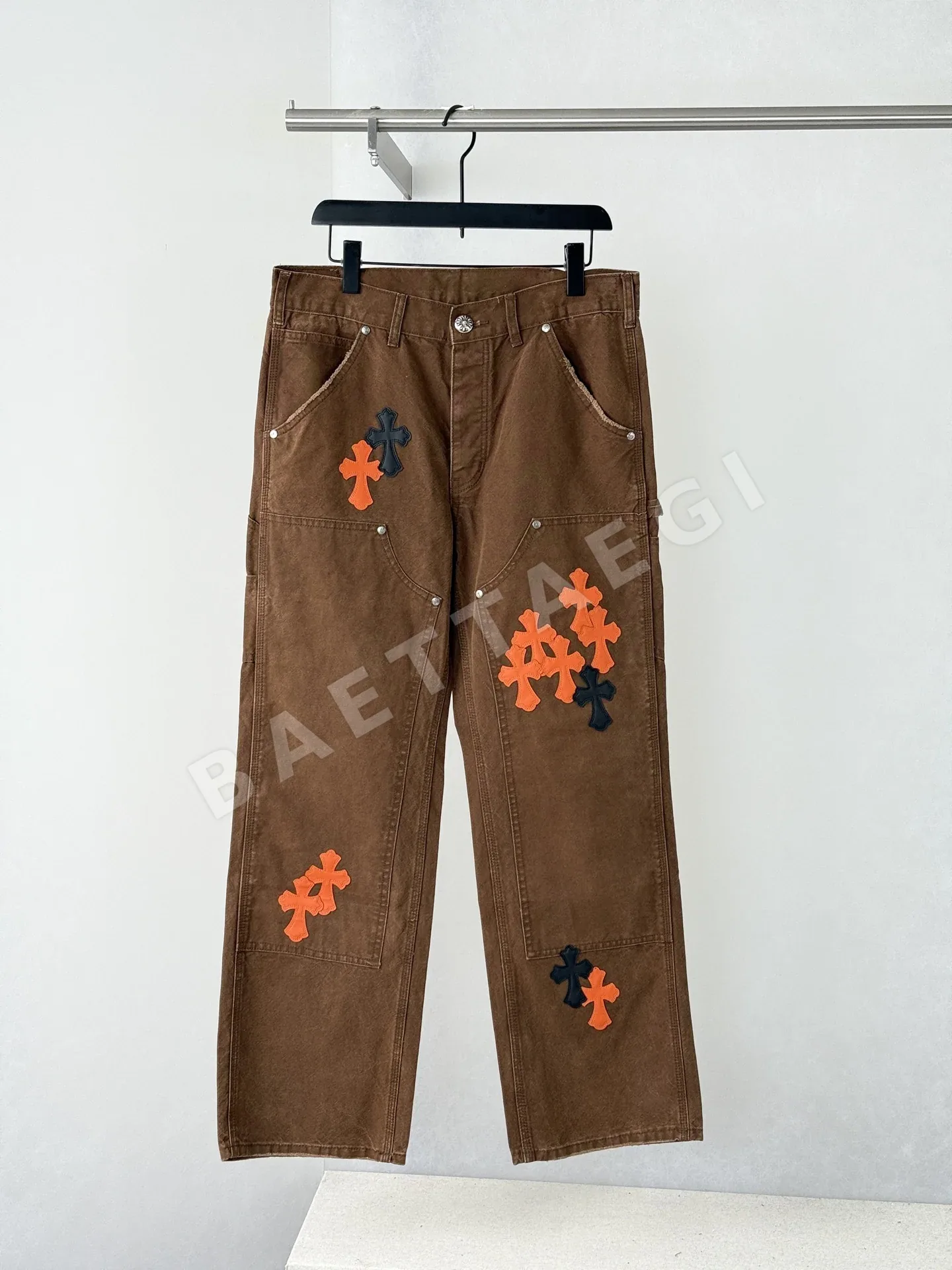 크롬하츠 가죽 십자패널 카펜터 바지 159419