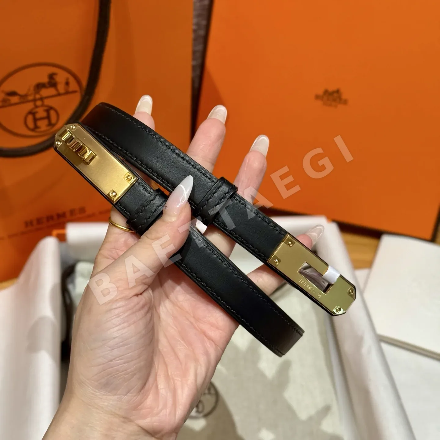 에르메스 켈리 금도금 버클 스위프트 카프스킨 벨트 176074