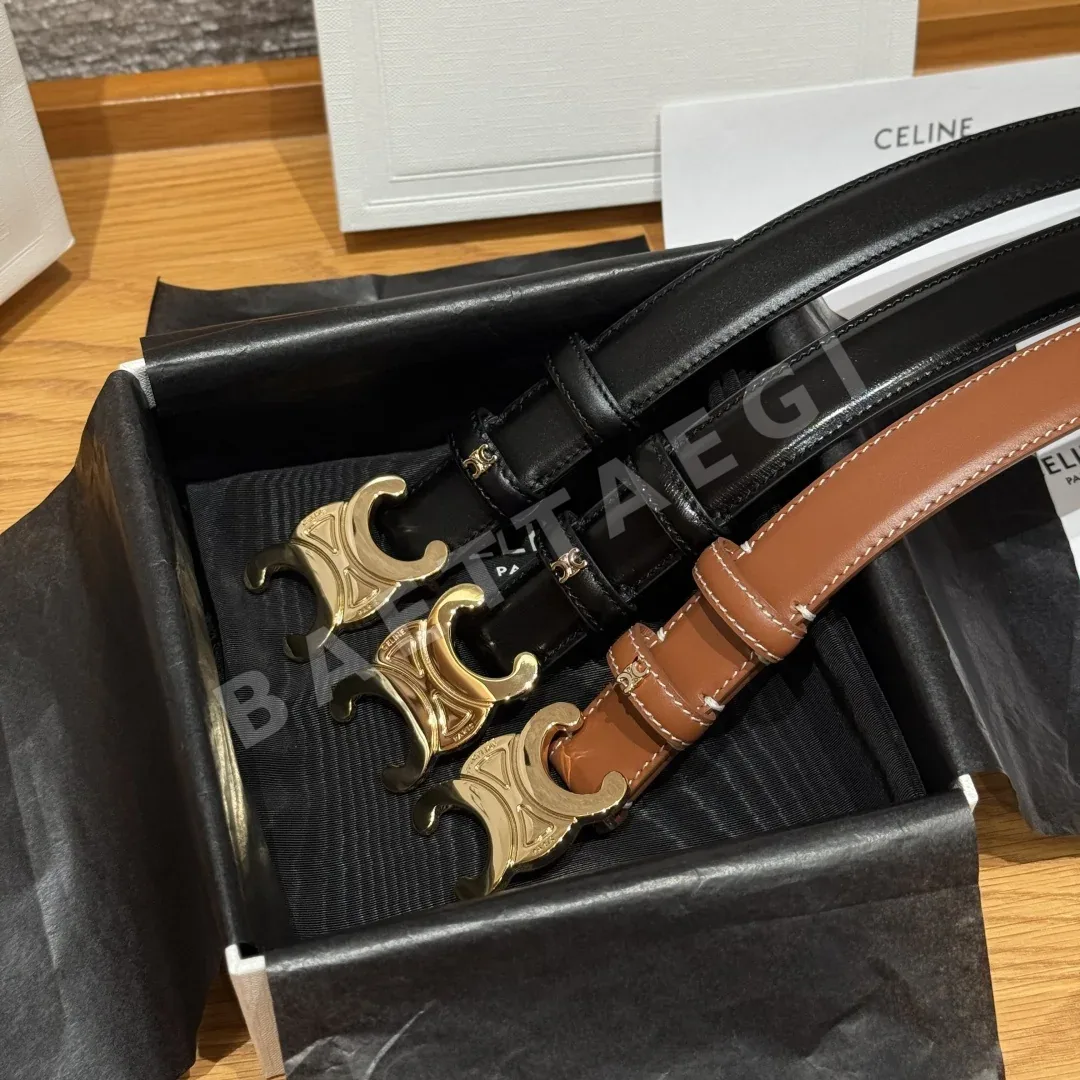 셀린느 개선문 로고 골드 장식 소가죽 벨트 상세 이미지 4