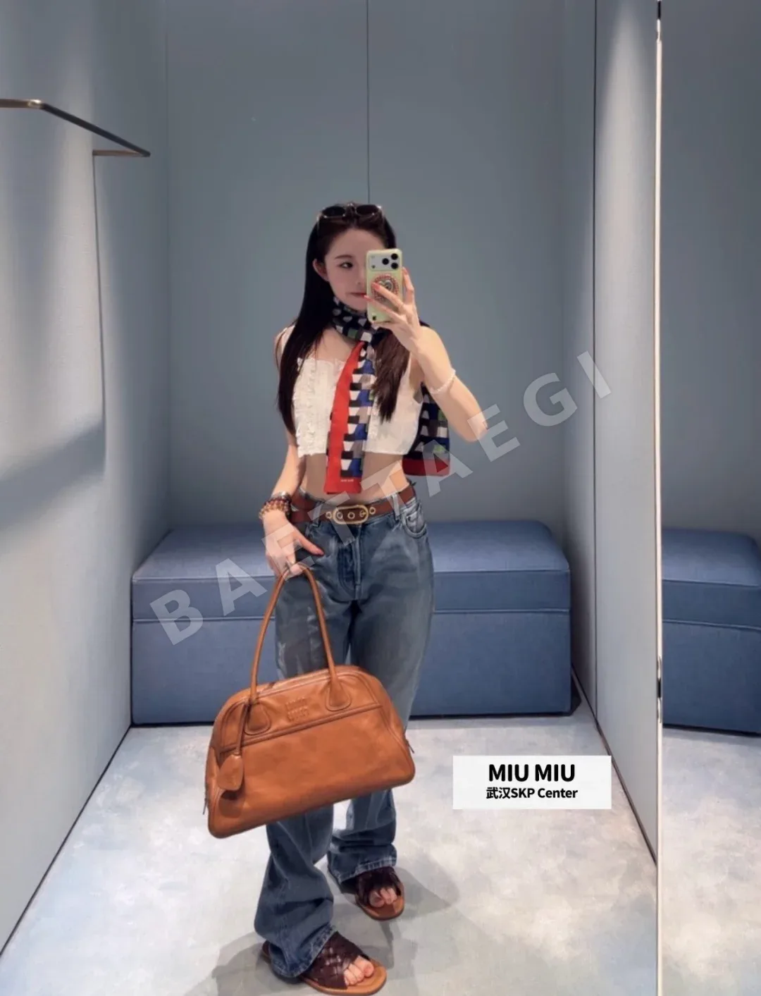 미우미우 자수 스트레이트 진 바지 상세 이미지 5