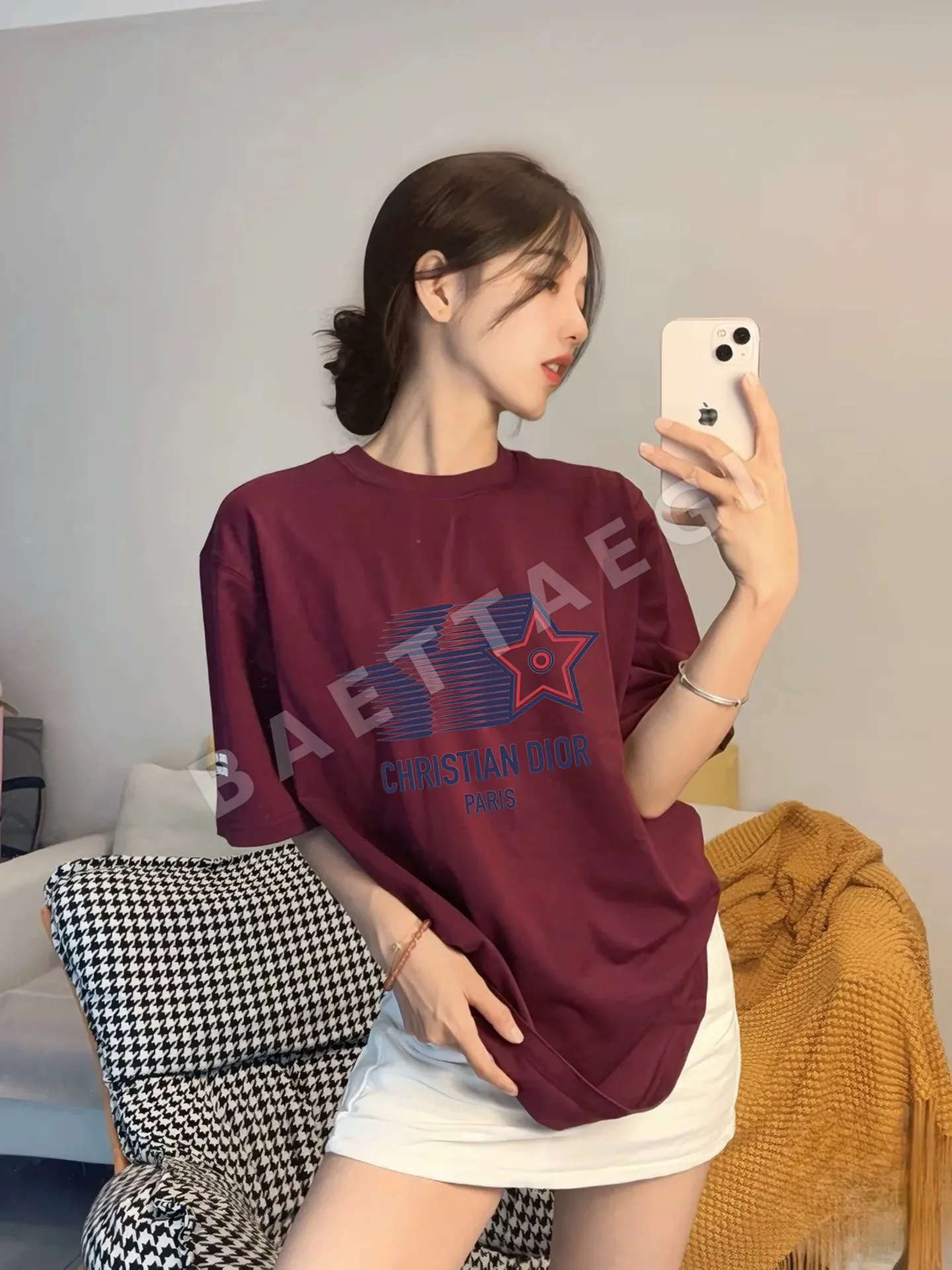 디올 오각별 무늬 여성 반팔 티셔츠 상세 이미지 2