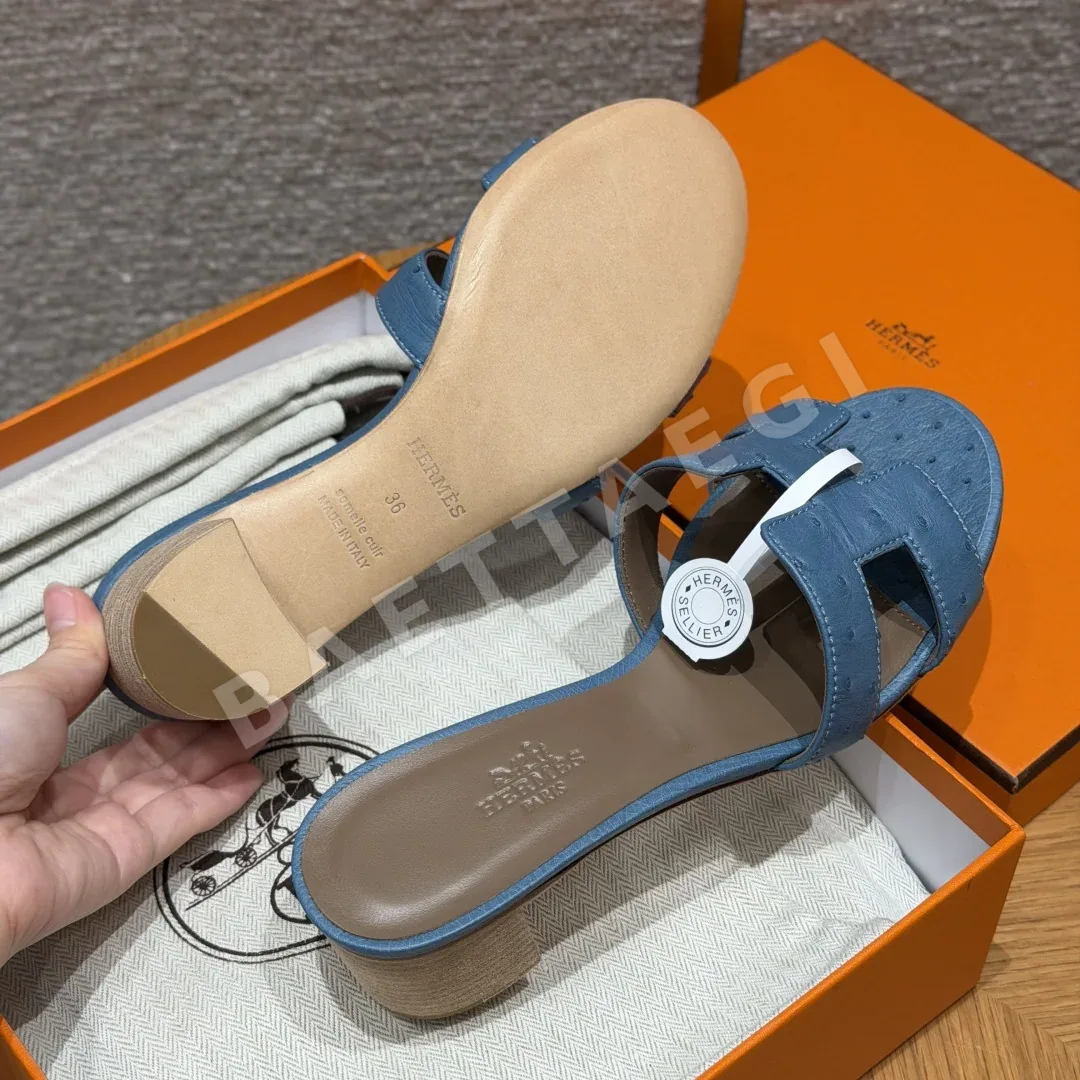 에르메스 오아시스 샌들 스카이블루 가죽 상세 이미지 6