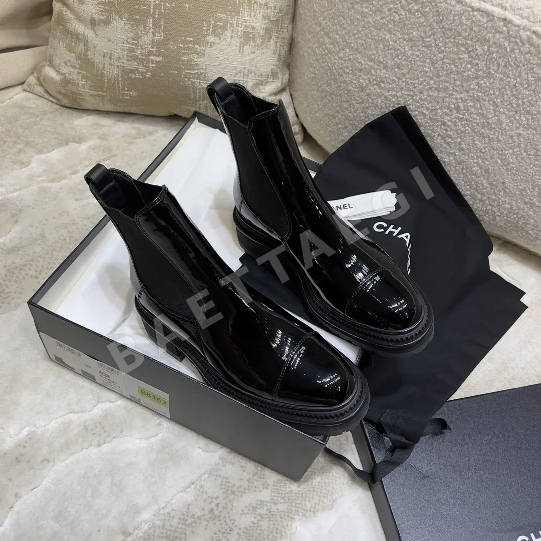 샤넬 가죽 플랫폼 첼시 부츠 94460