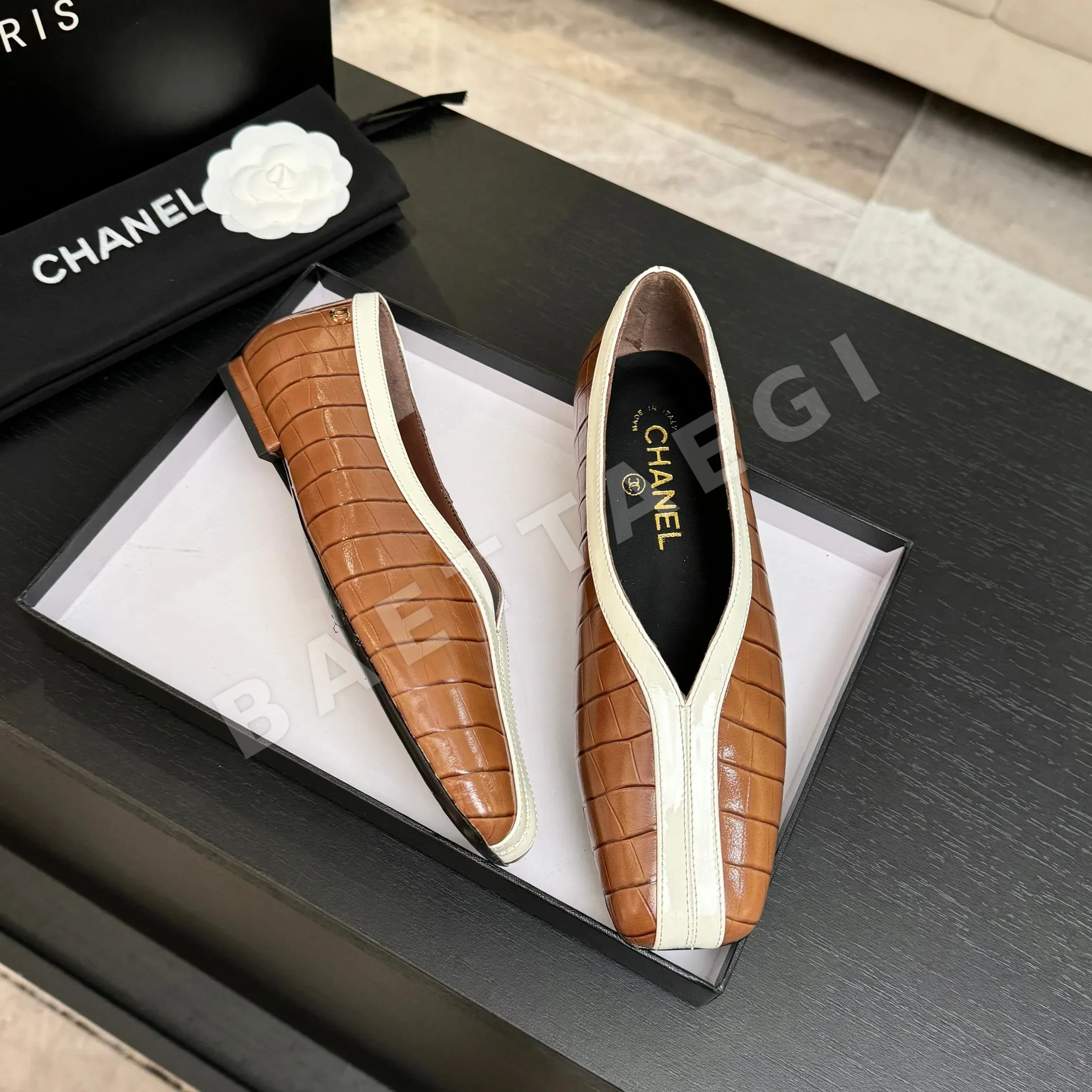 샤넬 26C 더블 C 컬러블럭 플랫슈즈 상세 이미지 5