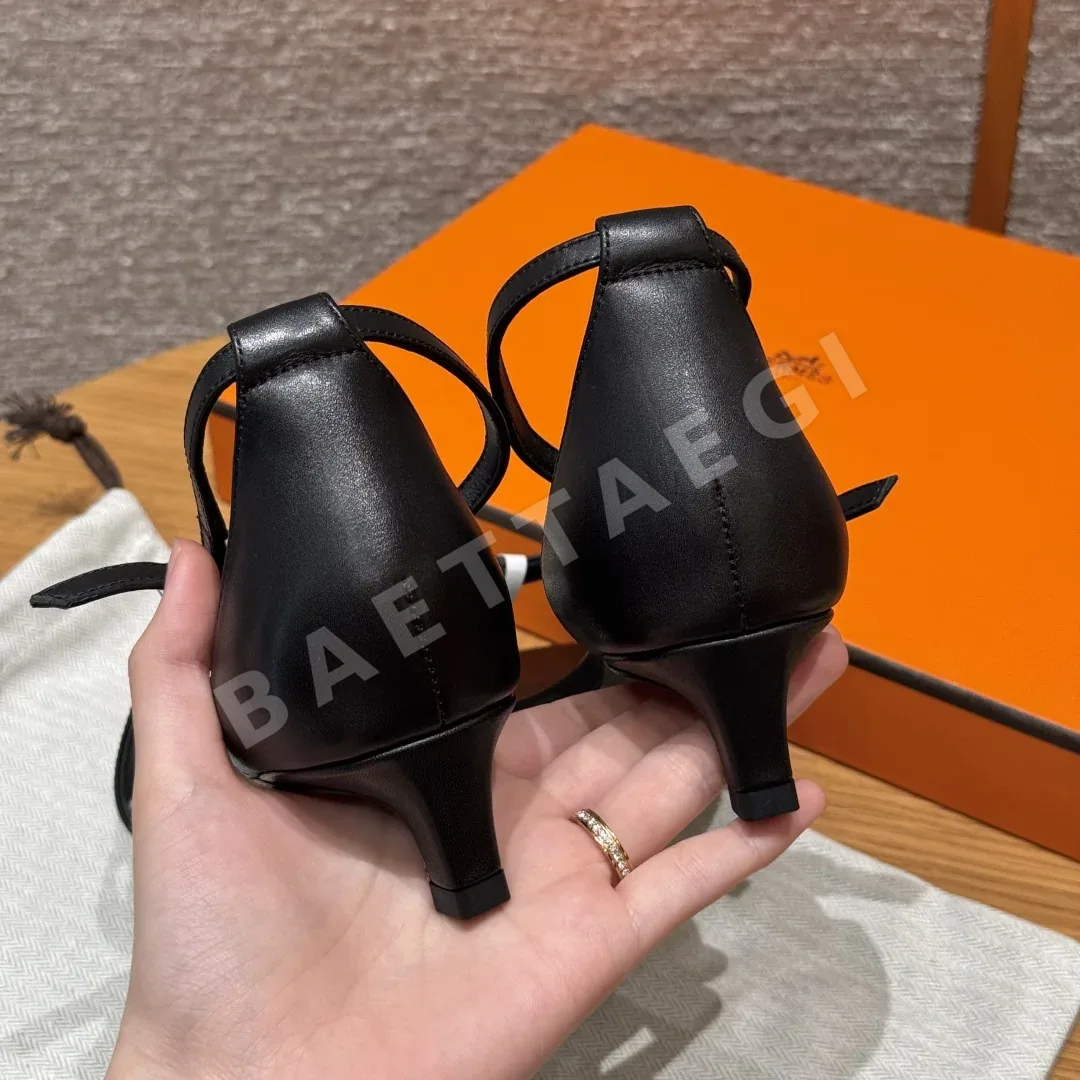 에르메스 조이 40 샌들 블랙 카프스킨 4 cm 힐 상세 이미지 9