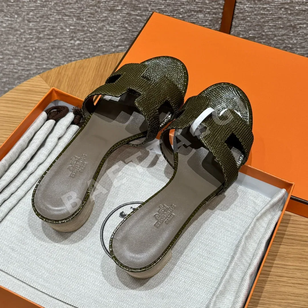 에르메스 오아시스 샌들 올리브그린 도마뱀가죽 하이힐 상세 이미지 3