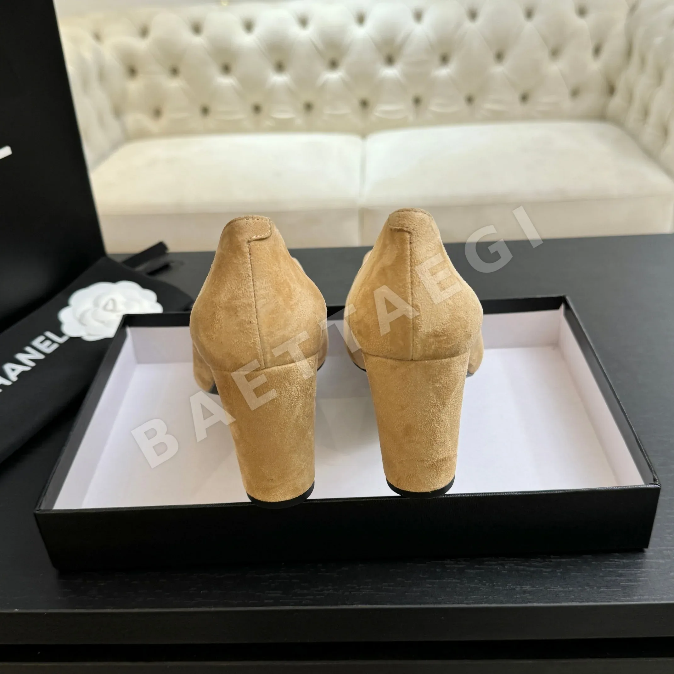 샤넬 더블 C 스티치 앞코 네모 슬리퍼 샌들 플랫 상세 이미지 7