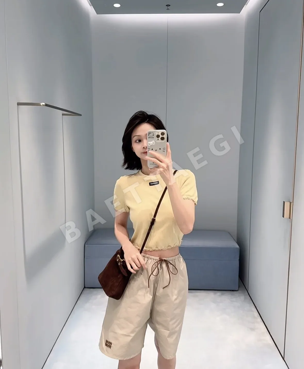 미우미우 레이스 트림 리브 크롭 반팔 티셔츠 상세 이미지 7