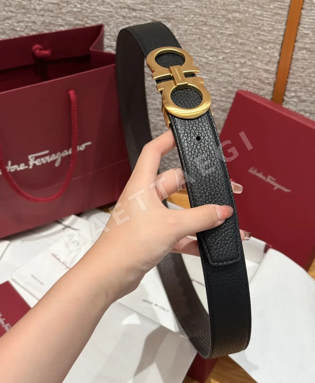 페레가모 간치니 골드 버클 양면 가죽 벨트 상세 이미지 4